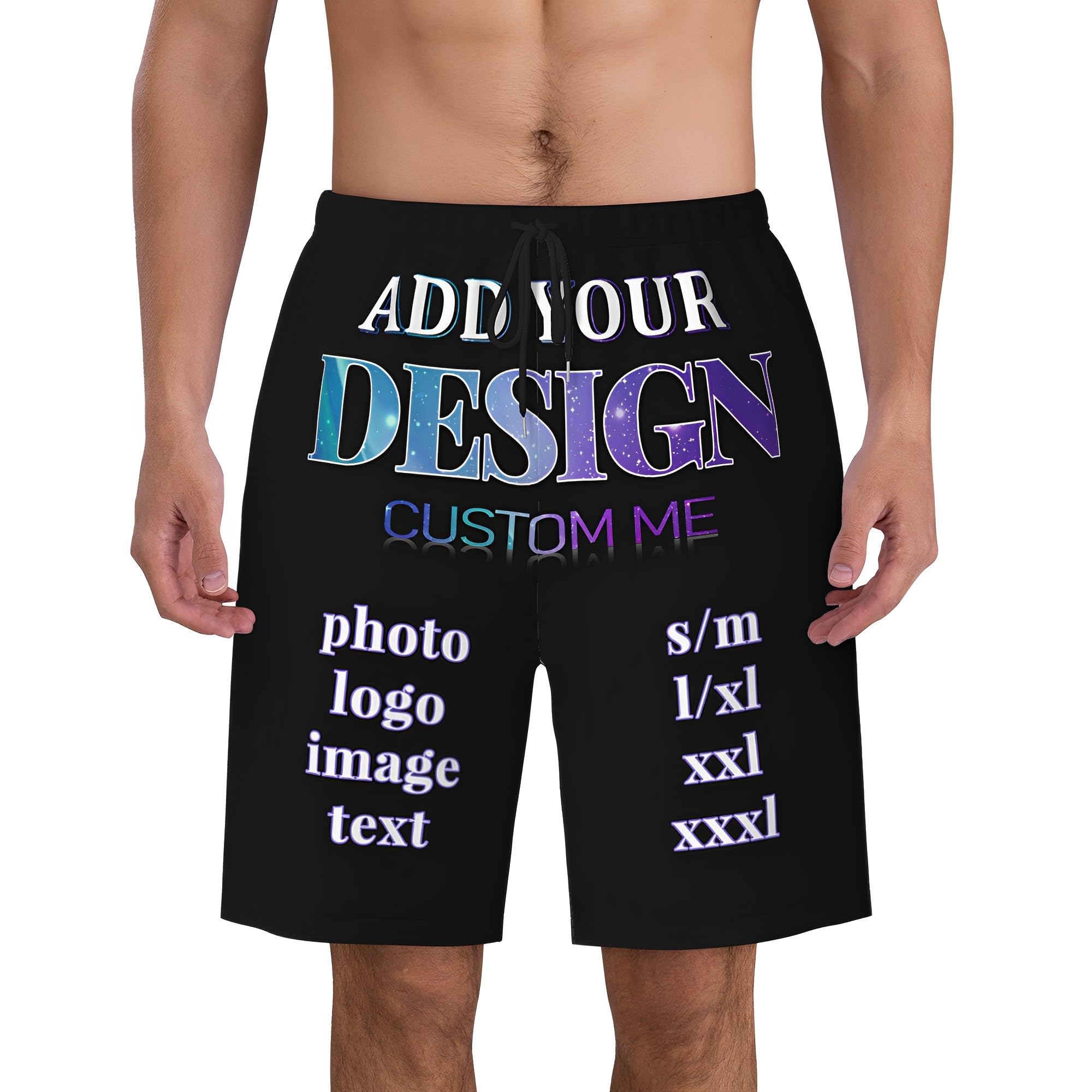 Custom Men's Swim Trunks with Photo Image Text Personalized Mesh Lining Beach Board Short Quick Dry Swimwear Swimming Shorts L