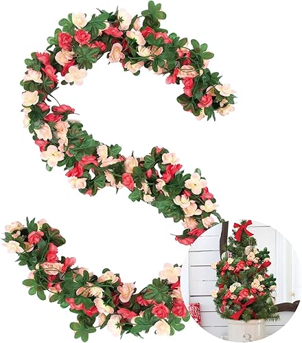 OhShining Guirnalda de flores decoraciones de Navidad 2 piezas de vides de rosas para decoración del hogar vides de hiedra para dormitorio árbol de