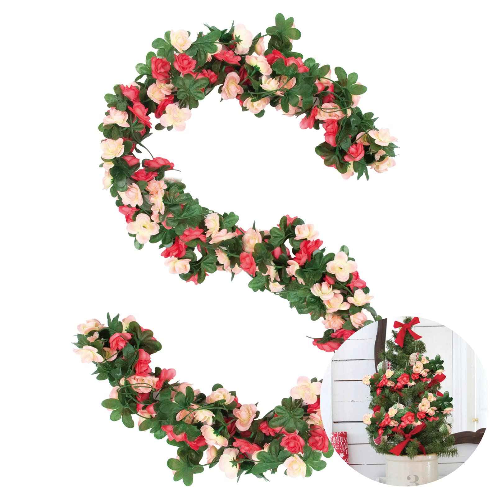 Photo 1 of ***BUNDLE*** Flower Garland Christmas Decorations 2Pcs Pink Rose Flower Vines for Home Ceiling Decor(4PCS)