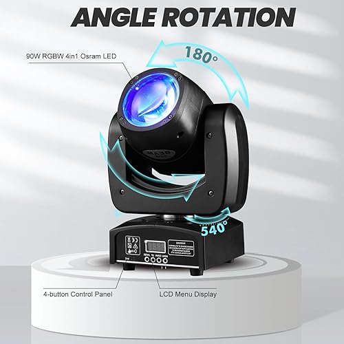 Miniatura 4 de Luces LED de cabeza móvil de 90 W, mini haz, luces de escenario, punto súper brillante RGBW 4 en 1 DMX 512 13CH activado por sonido para boda, DJ,