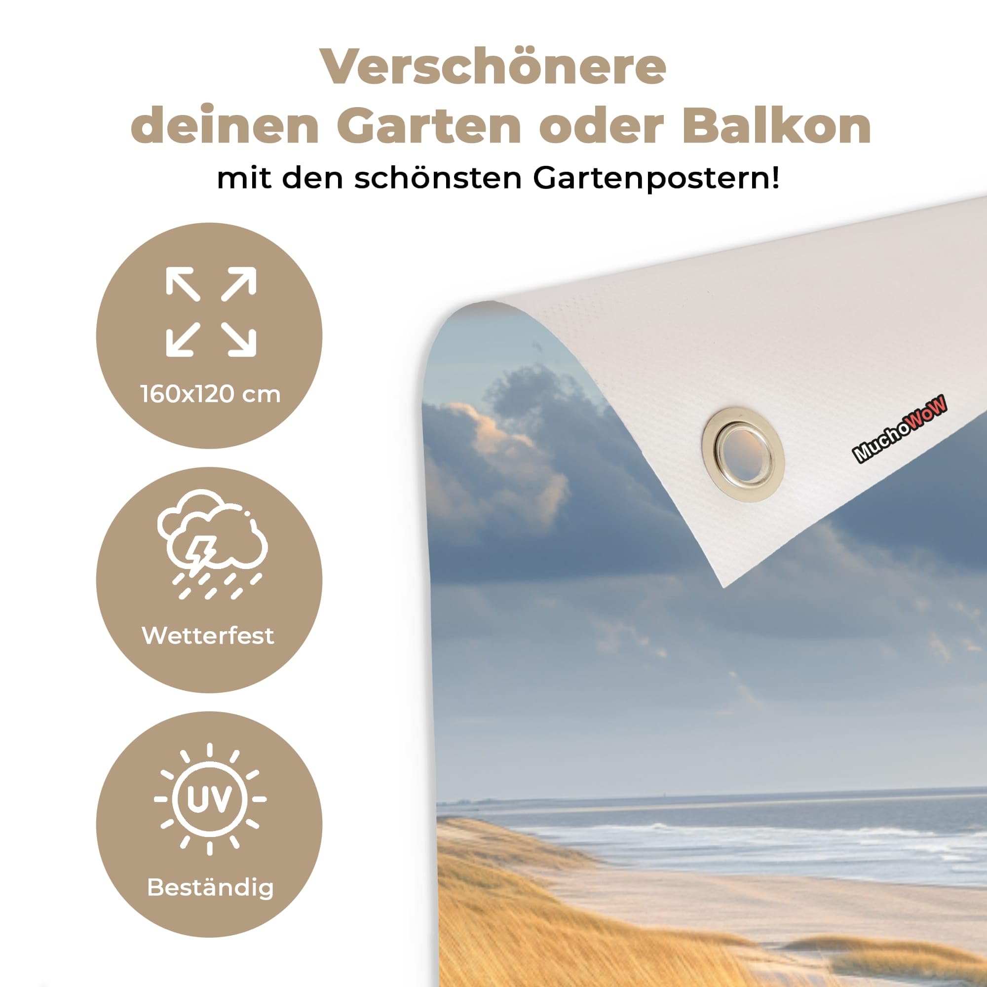 MuchoWow© Gartenposter Outdoor Bilder Gartendeko für draußen Wetterfest | 160x120 cm - Garten Deko Terrasendeko Banner Draußen Bild Dekoration Strand - Dünen - Borstgrasrasen - Wattenmeer