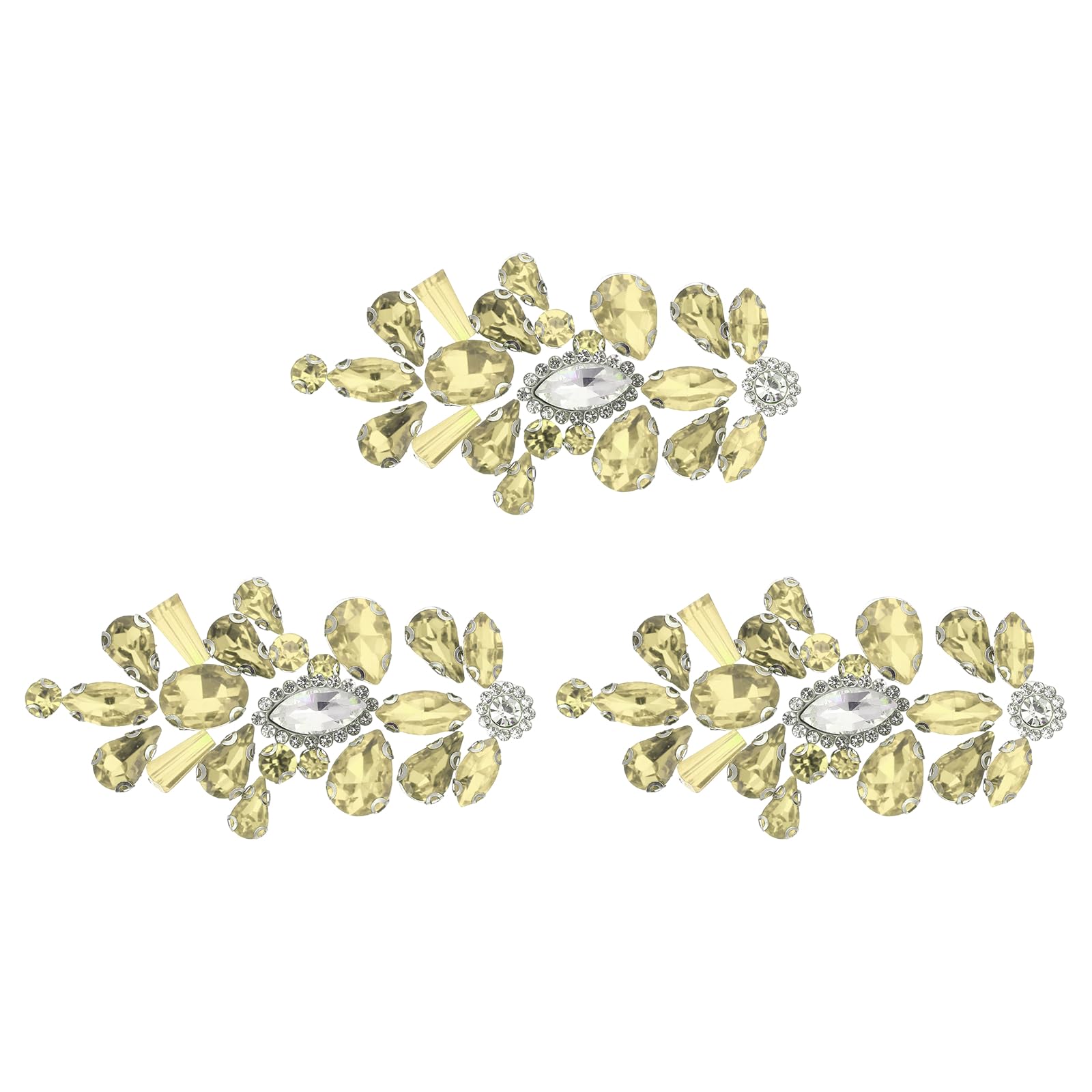 sourcing map 3Pcs Crystal Rhinestone Applique, Glitter Rhinestone Iron on Patches Hot Fix or Sew on Sewing Appliques for Bridal Clothes Belt Bags Decoration (1.6 x 3.1 Inch, Light Yellow)