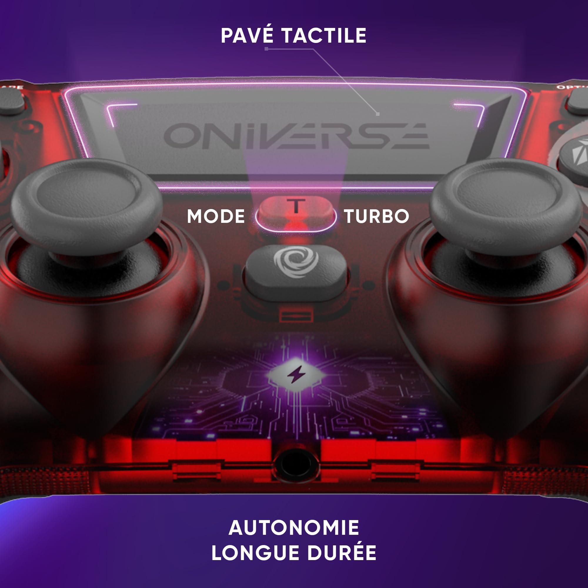 Manette sans fil pour PS4 PS3 PC ANDROID iOS, Sortie Casque, Joystick Hall Effect, Batterie Rechargeable 1000mAh, boutons macro, mode Turbo, Wake up, Gyroscope 6 axes, Revolt Mars Red