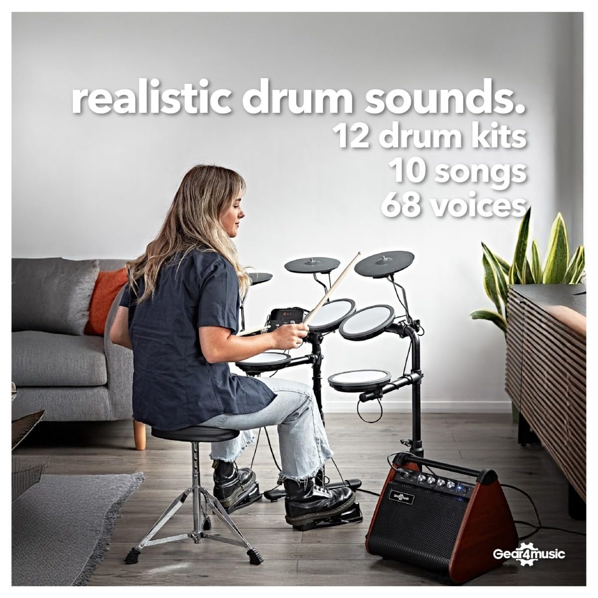 VISIONDRUM Schlagzeug Elektronisch Kinder und Erwachsene - E Drum Set mit 7 Leisen Mesh Pads Elektro Schlagzeug mit Verstärker Drum-Thron Sticks und Kopfhörer - Orange