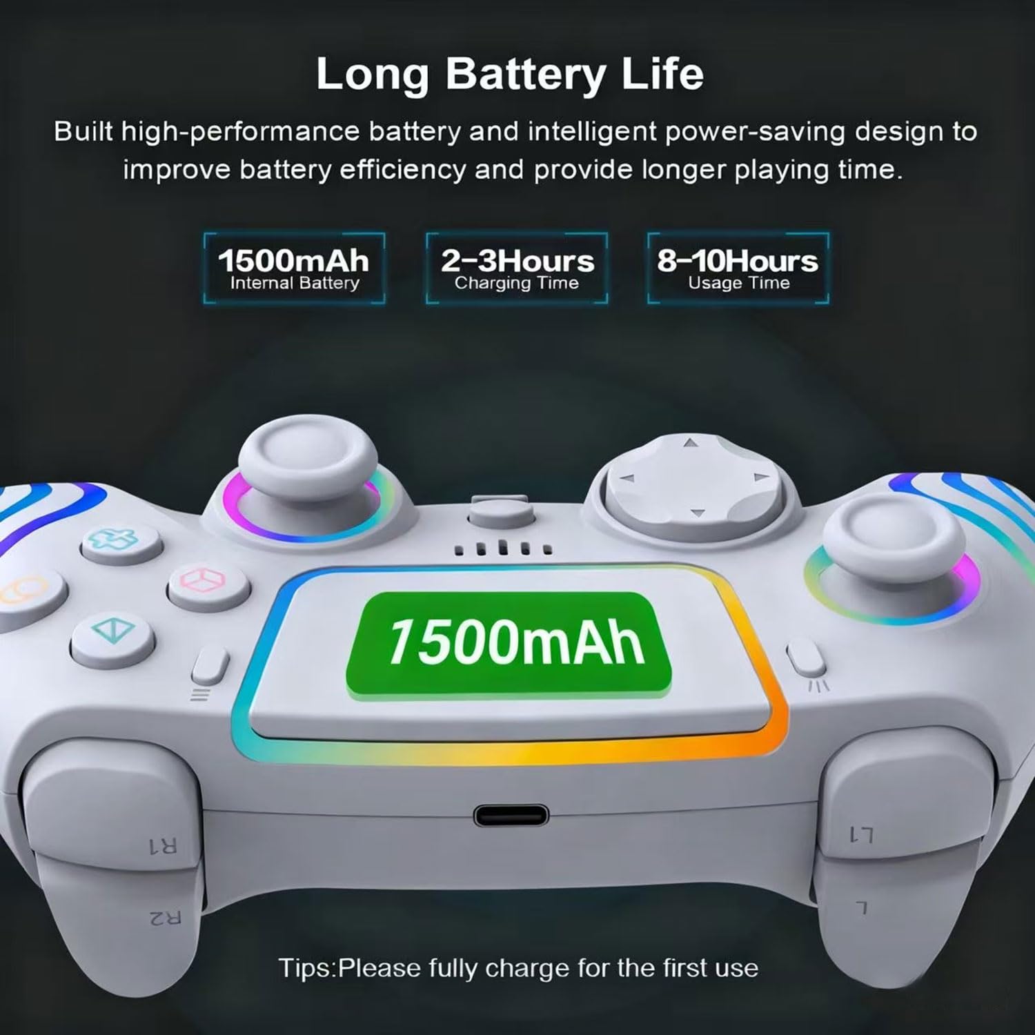 Mando de juego inalámbrico RGB para PlayStation 5 Bluetooth de repuesto para PC PS-5/Windows PC, recargable, sensor de movimiento de doble vibración, joystick remoto con batería de 1500 mAh, Turbo