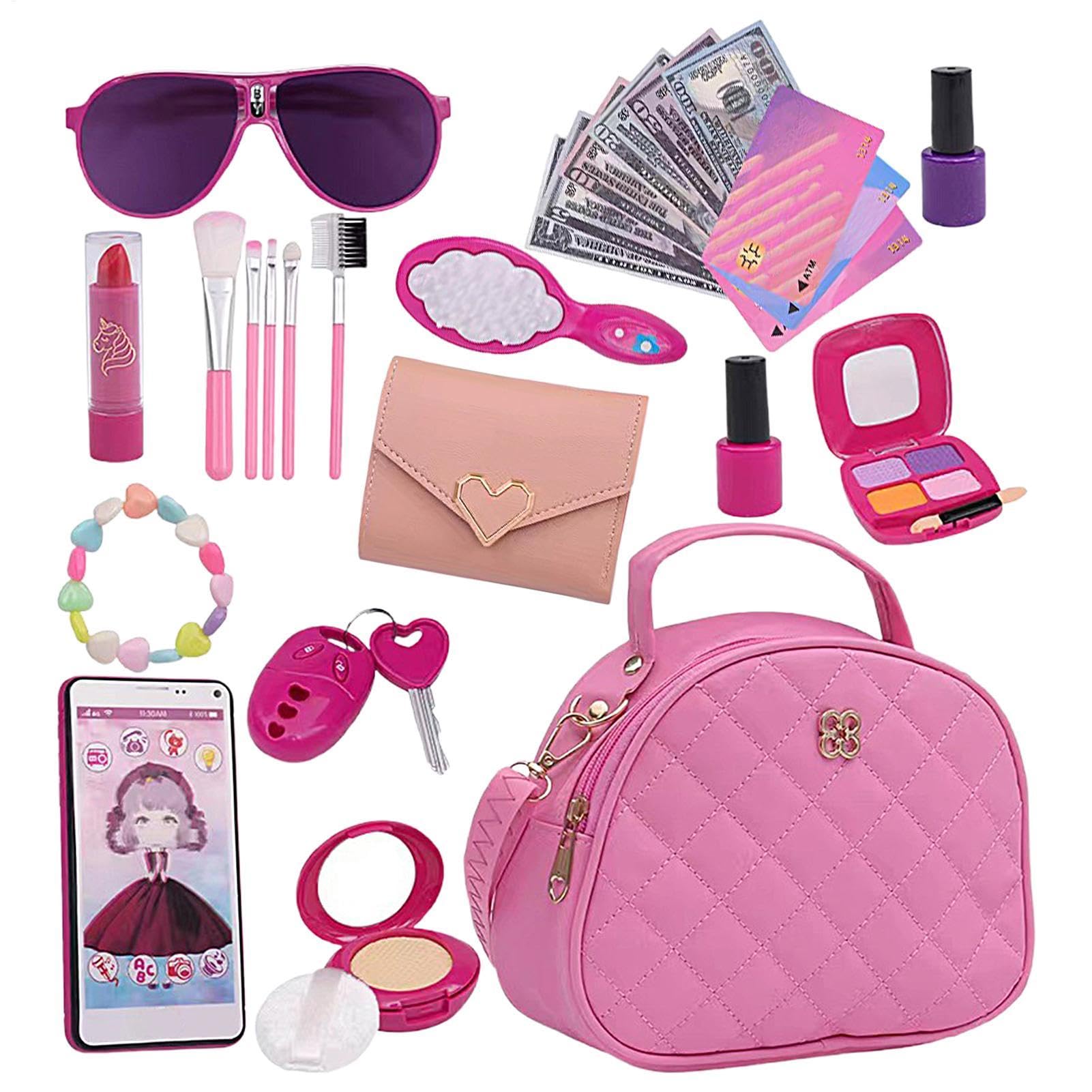 Monedero de Juego para niños pequeños, Monedero de con Accesorios - Juego de Juguetes 27X | Juguetes de Maquillaje para Juegos de simulación, Que Incluyen Billetera, teléfonos, Gafas de