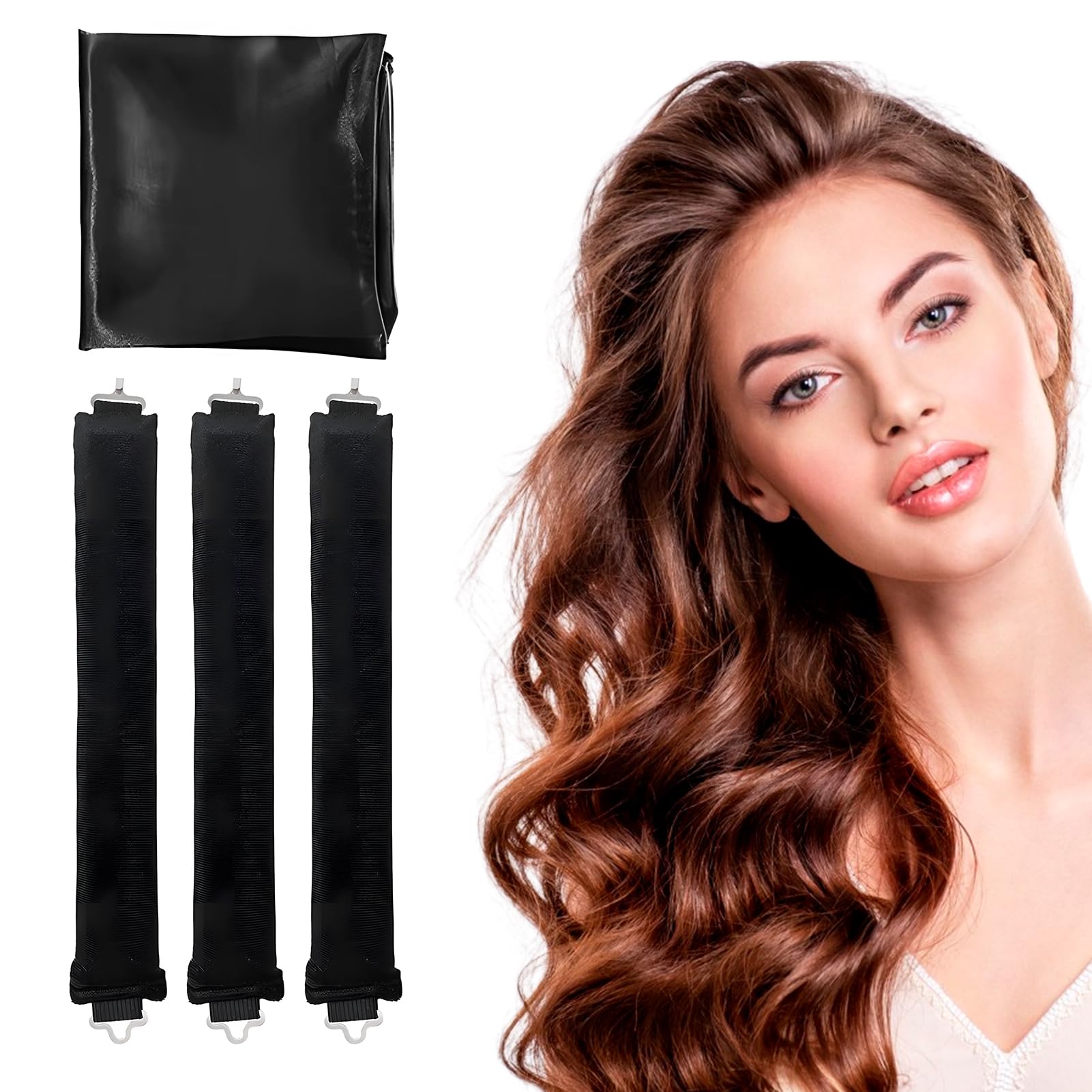 ENNSOO Heatless Hair Curler, Velvet Rods with Hook for Blowout Curls, Overnight Hair Curling Set for All Hair Types, Satin Heatless Curling Set with Scarf for Sleeping, Women, 3pcs, Black