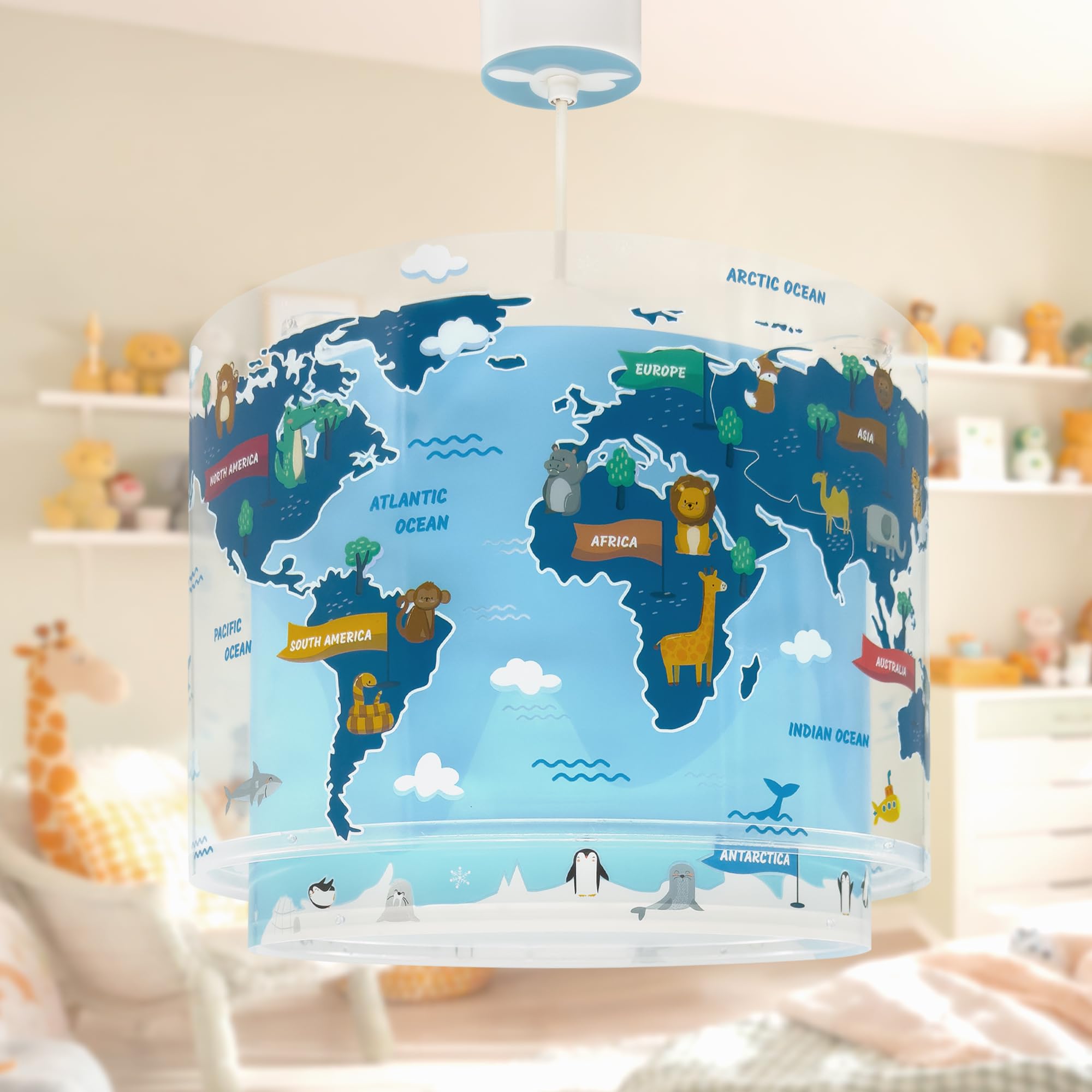 Dalber Kinder Pendelleuchte Kids World Weltkarte Planet Erde 40672M | Hängelampe; Deckenleuchte; Kinderzimmer; E27 - 1 x 15W