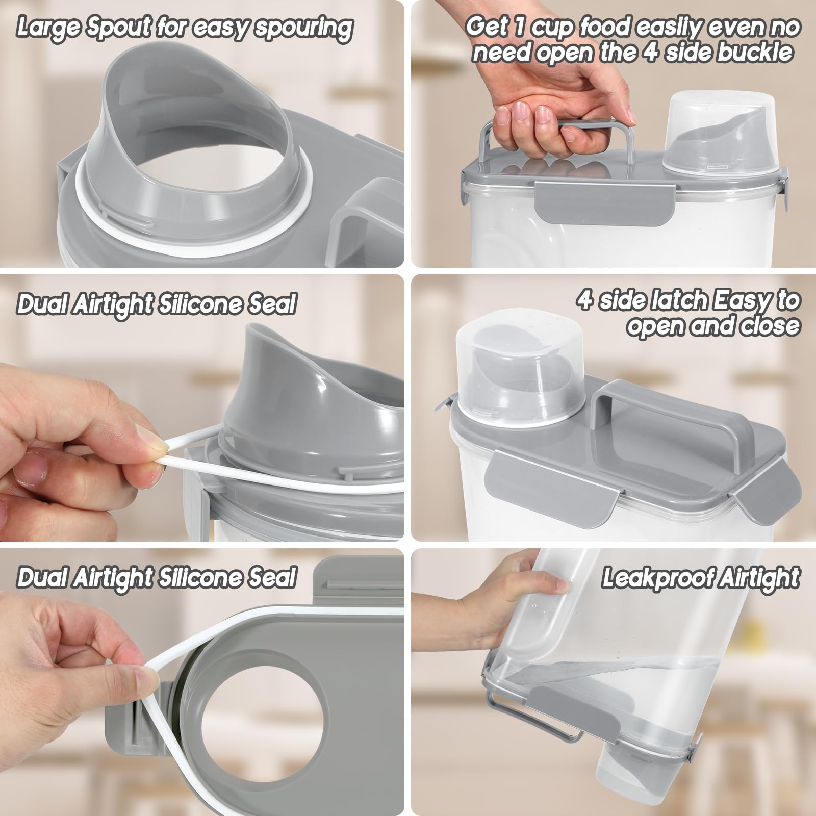Contenedor hermético de almacenamiento de alimentos para gatos de 10 a 14 libras, contenedor de almacenamiento de alimentos para perros con boquilla grande mejorada, sin BPA, recipientes de