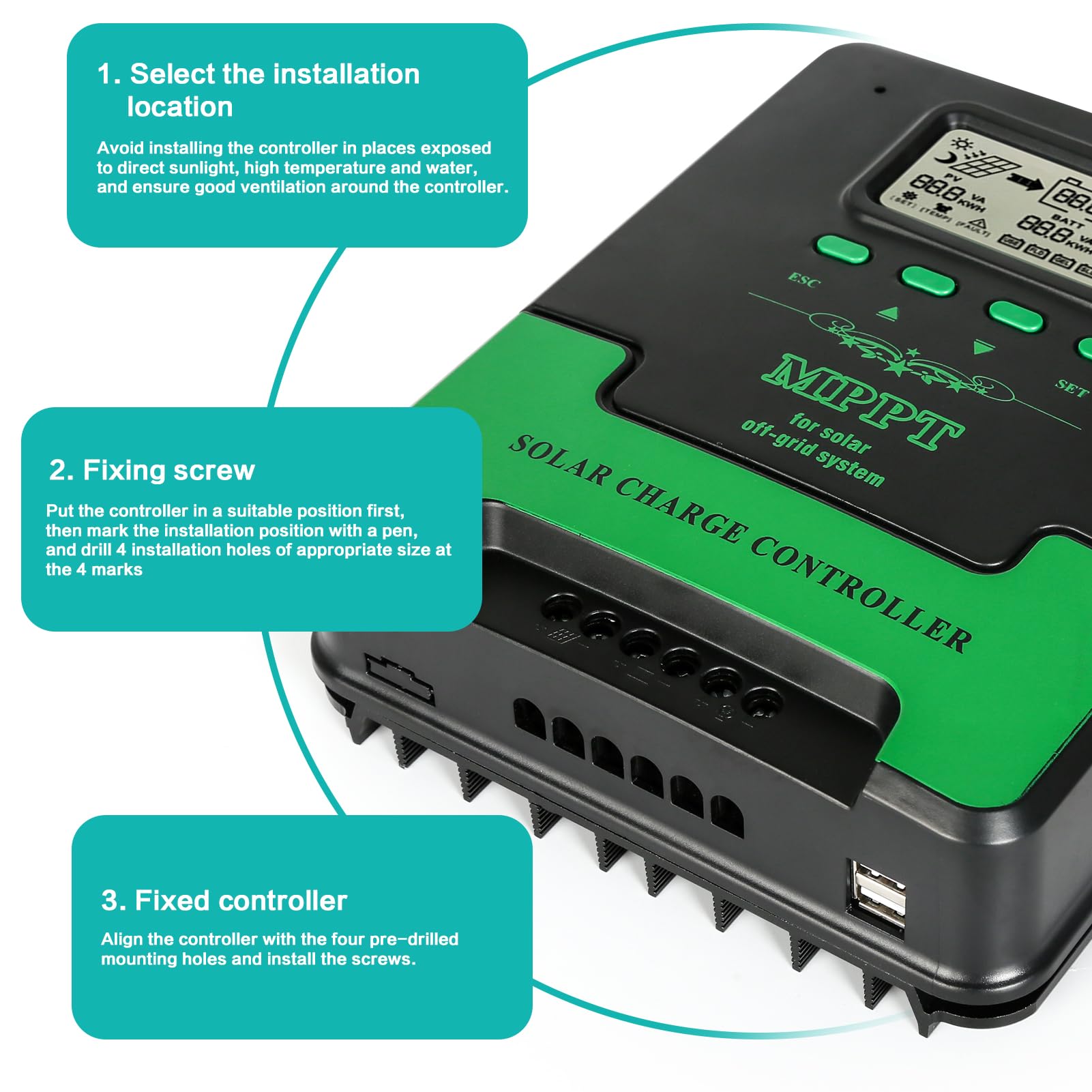 BuyWeek 40A Controlador de Carga Solar MPPT, Regulador de Carga Solar 12/24V Automático, Máxima 100V, Pantalla LCD, Controlador Inteligente para Litio Sellada Gel AGM Plomo ácido