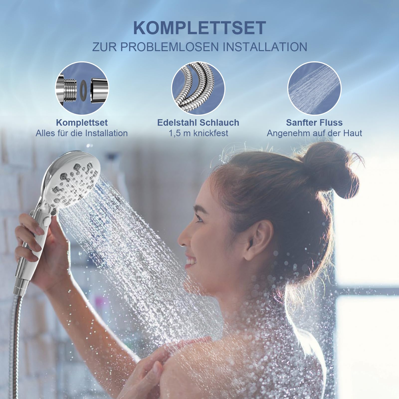 Alcachofa de Ducha con 2 Filtros, Manguera Duchas 1.5 M, 10 Tipos Cabezal Alcachofas alta presión, Ahorro de Agua Antical Función Multinivel, Ideal Para Agua Dura Baño SURFOU