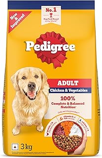 Pedigree Adult Dry Dog Food, Chicken &amp; Vegetables, 3 kg, Contains 37 Essential Nutrients, 100% Complete &amp; Balanced Food fo...