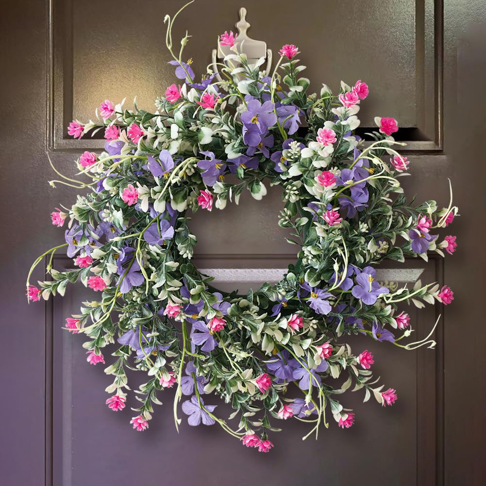 Guirlande fleurs sauvages violettes de 40cm couronne plastique maison et jardin