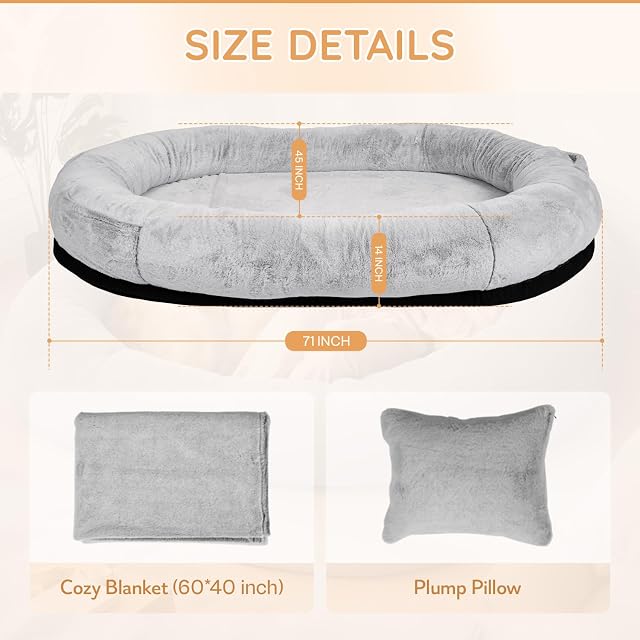 Foto 4 de 7 de NESTROAD Cama para perros y personas (180 x 114 x 35 cm), color gris