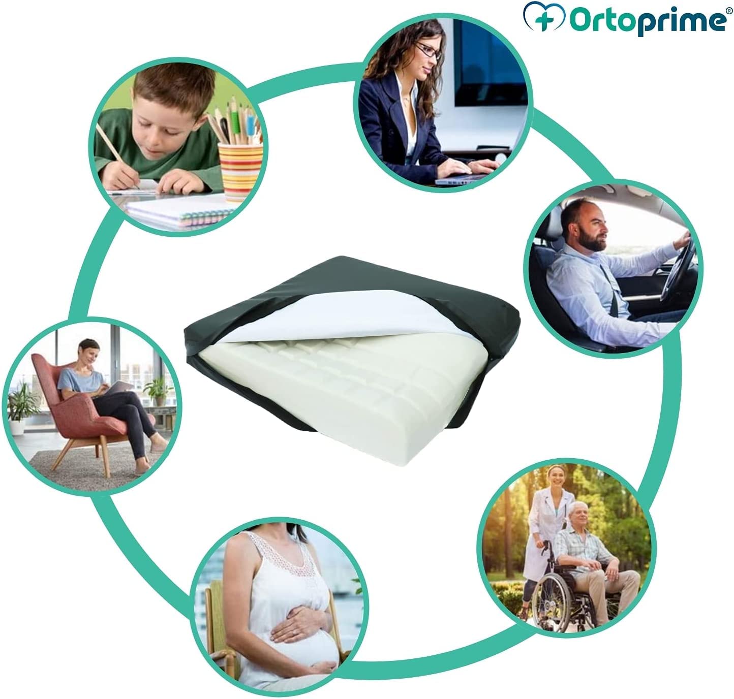 OrtoPrime Cuscino Antidecubito per Sedia a Rotelle - Cuscino Seduta Ortopedico Viscoelastico - Cuscino Memory Decubito - Cuscino Carrozzina per Anziani - Cuscino Memory Foam Sedia a Rotelle Ufficio