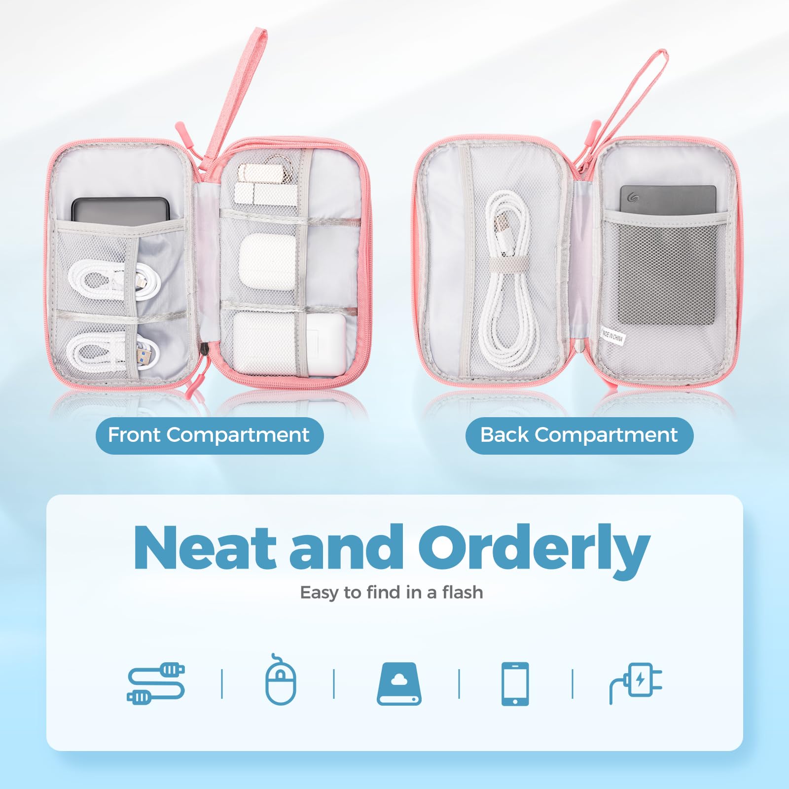 ProCase Porta Cavi da Viaggio a 3 Strati Viaggio Accessori Utili, Borse Organizer per Cavi Tech Pouch Custodia Portatile per Cavi, Caricabatterie, Power Bank, Adattatori - Rosa/S