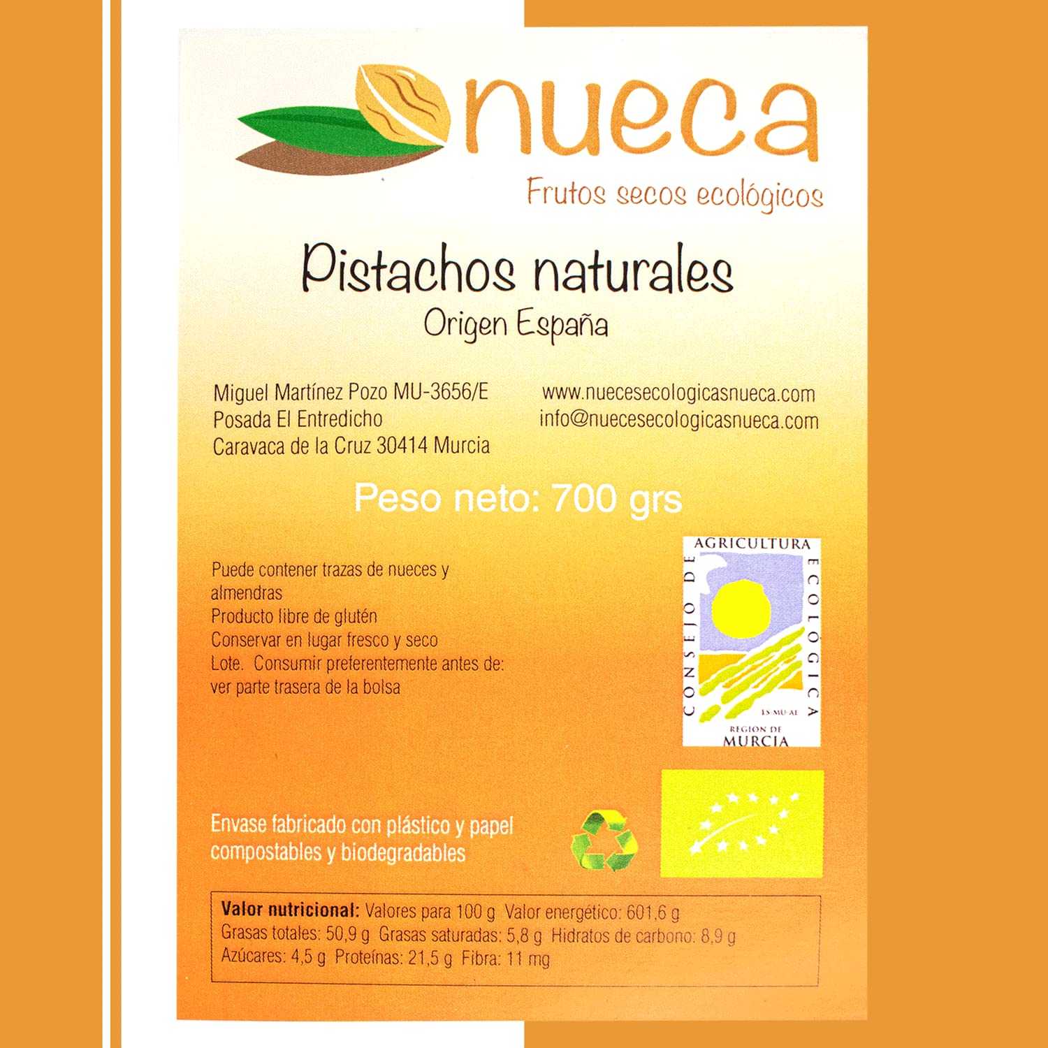 Pistachos naturales ecologicos NUECA España 700 g (1)