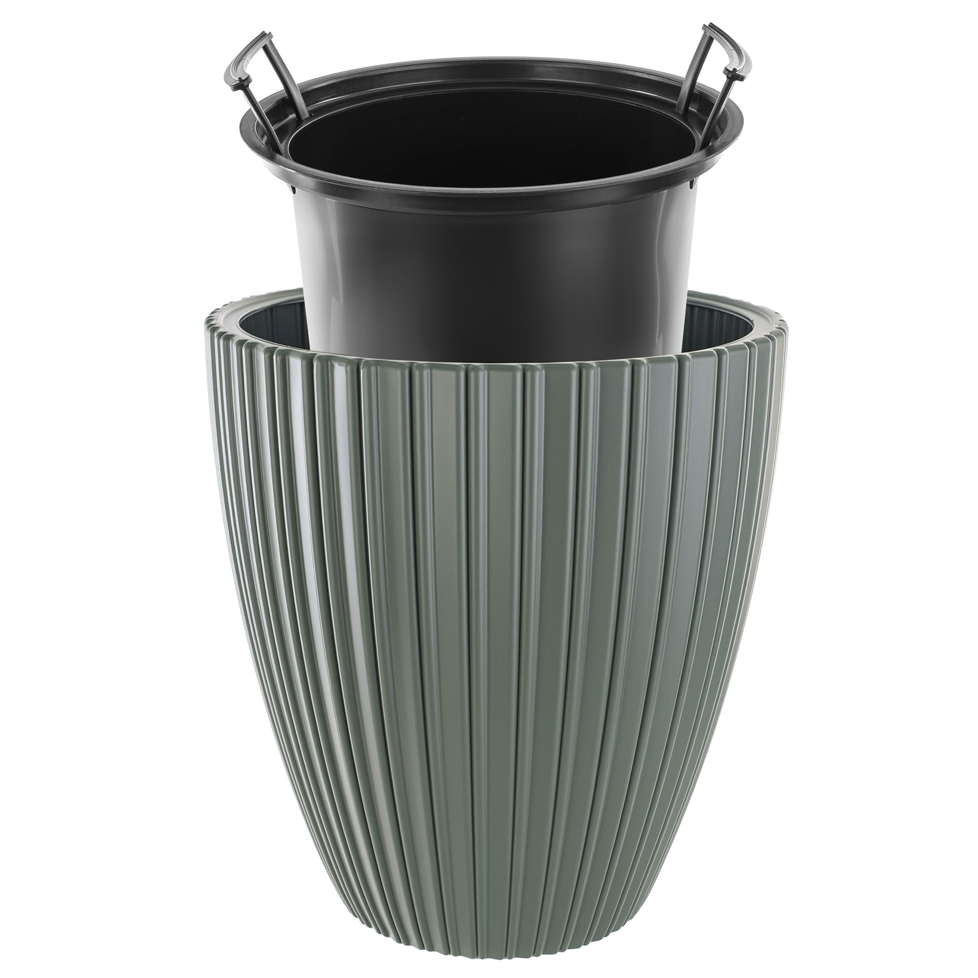 KADAX Pot de fleurs décoratif avec insert intérieur - Rond - En plastique - Pour l'intérieur et l'extérieur - Vert - 40 cm, K10160