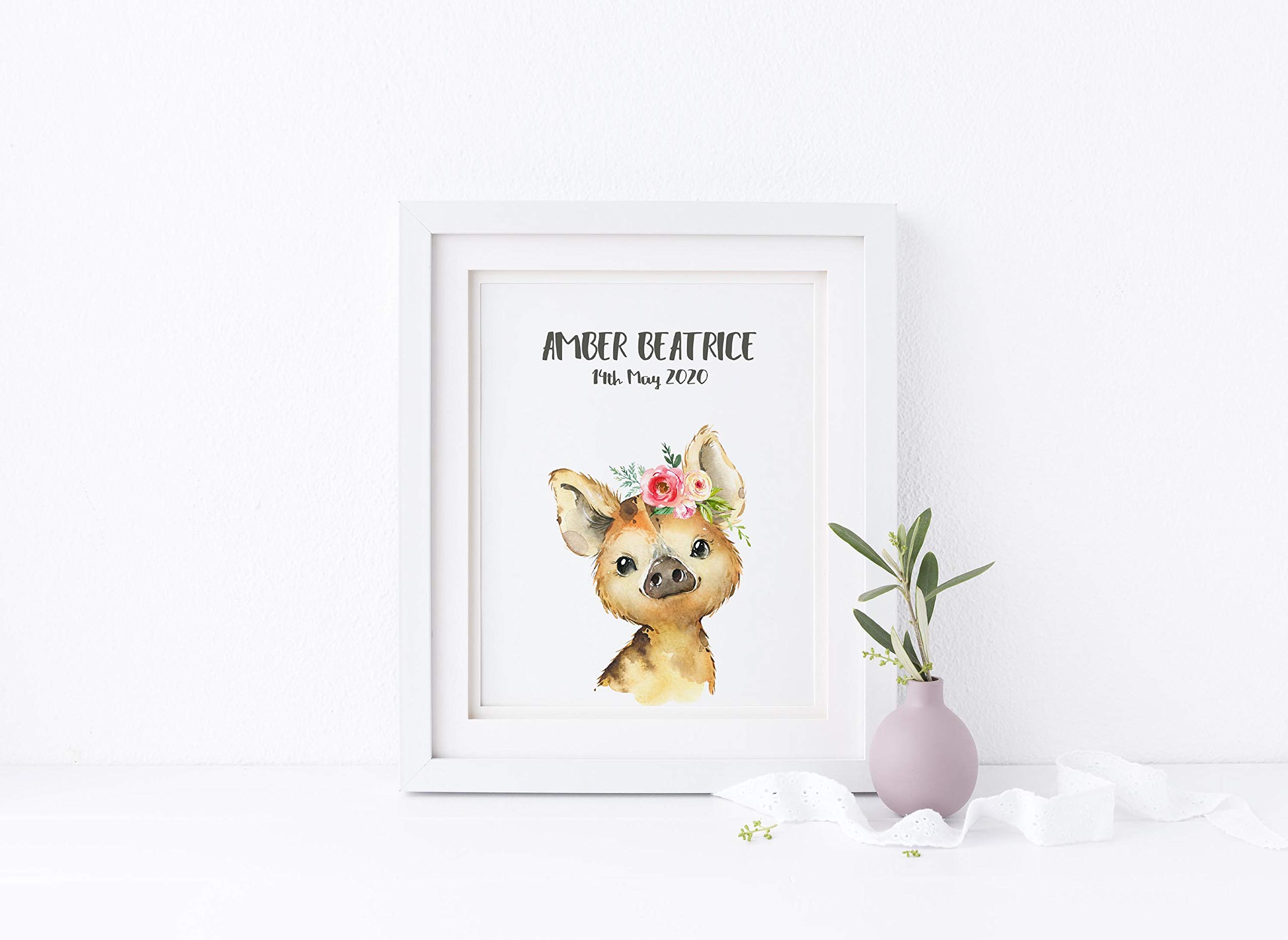 Pig Personalised Kids Room Wall Art, Woodland Animal Prints, Custom Watercolour Baby Bedroom Decor