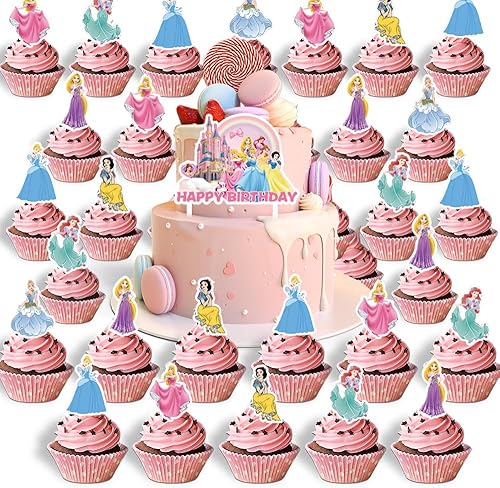 Miniatura 1 de 25 piezas de suministros de fiesta temática de princesa para cumpleaños de niños, decoración de pastel de anime, decoración de tartas, decoración de