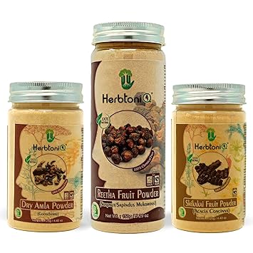 HerbtoniQ 100% Natural Dry Amla Powder, Reetha Fruit Powder & Shikakai Fruit Powder For Healthy Hair Care Pack (400 g)