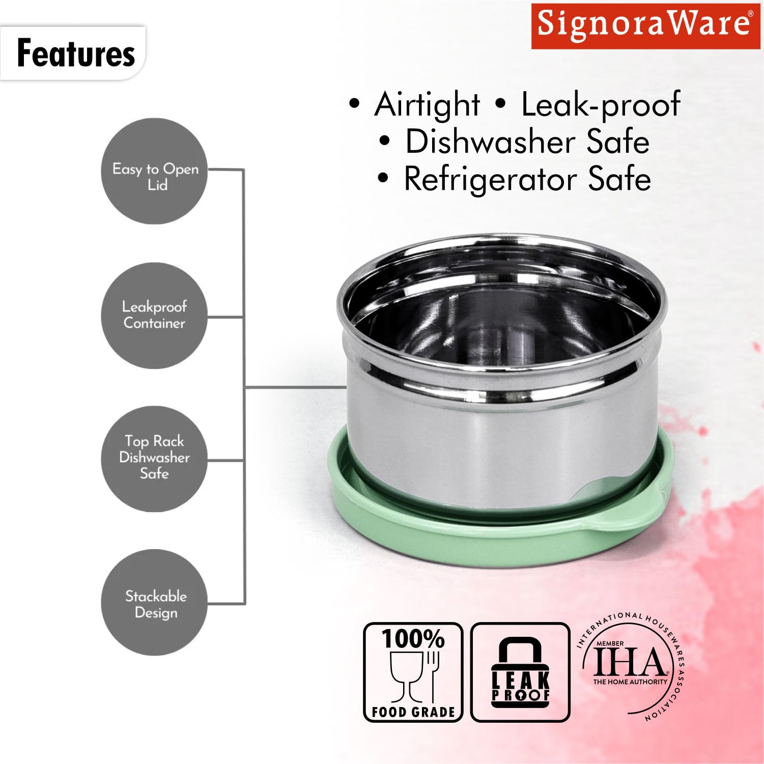 Signora Ware Stainless Steel Airtight Leakproof Container, 170ml, EGreen, for Office, School, and Home Use — Amazon image 4