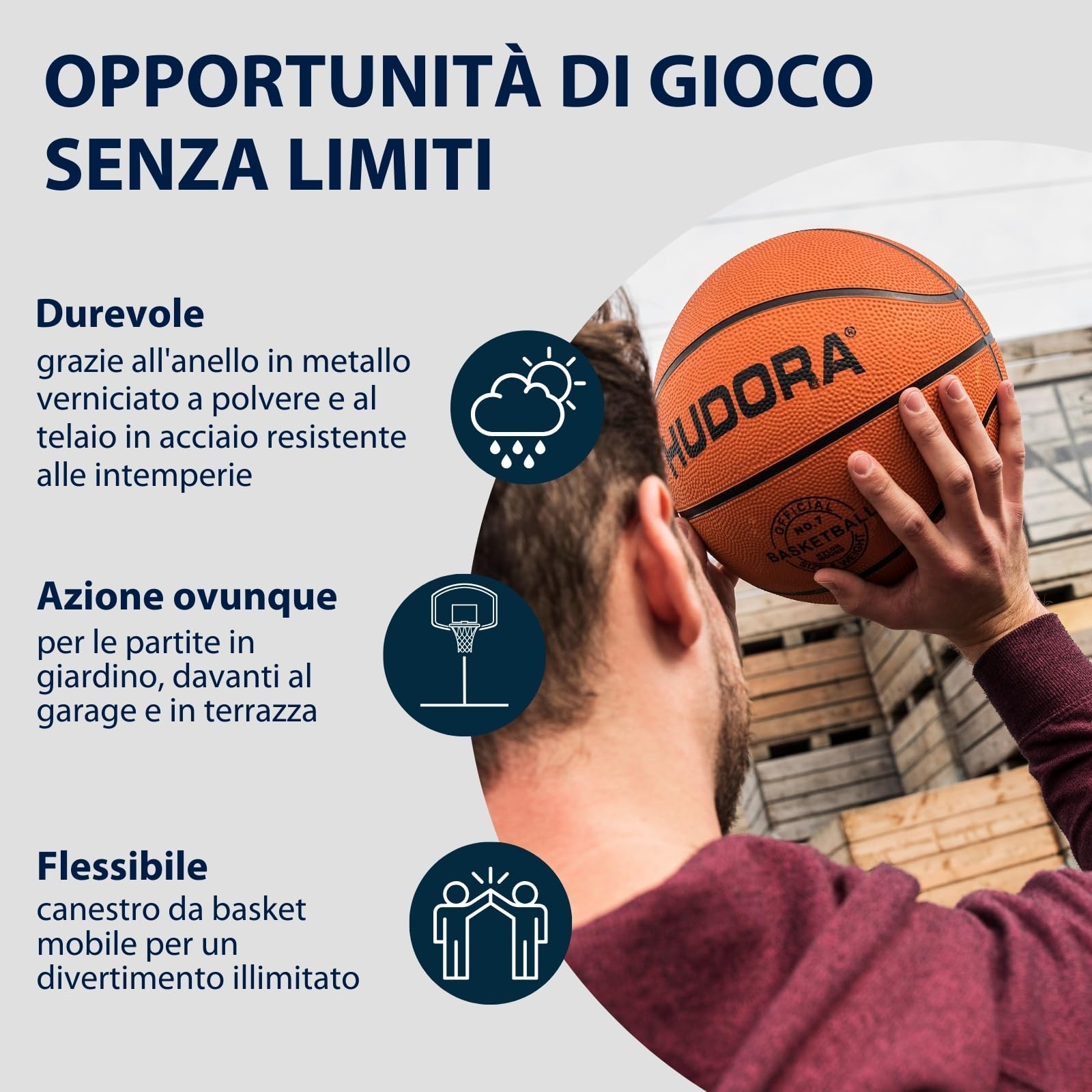 HUDORA Canestro da basket XXL - Canestro da basket regolabile da 260-305cm - Canestro da basket mobile da esterno per bambini/ragazzi e adulti - Canestro basket con supporto e ruote