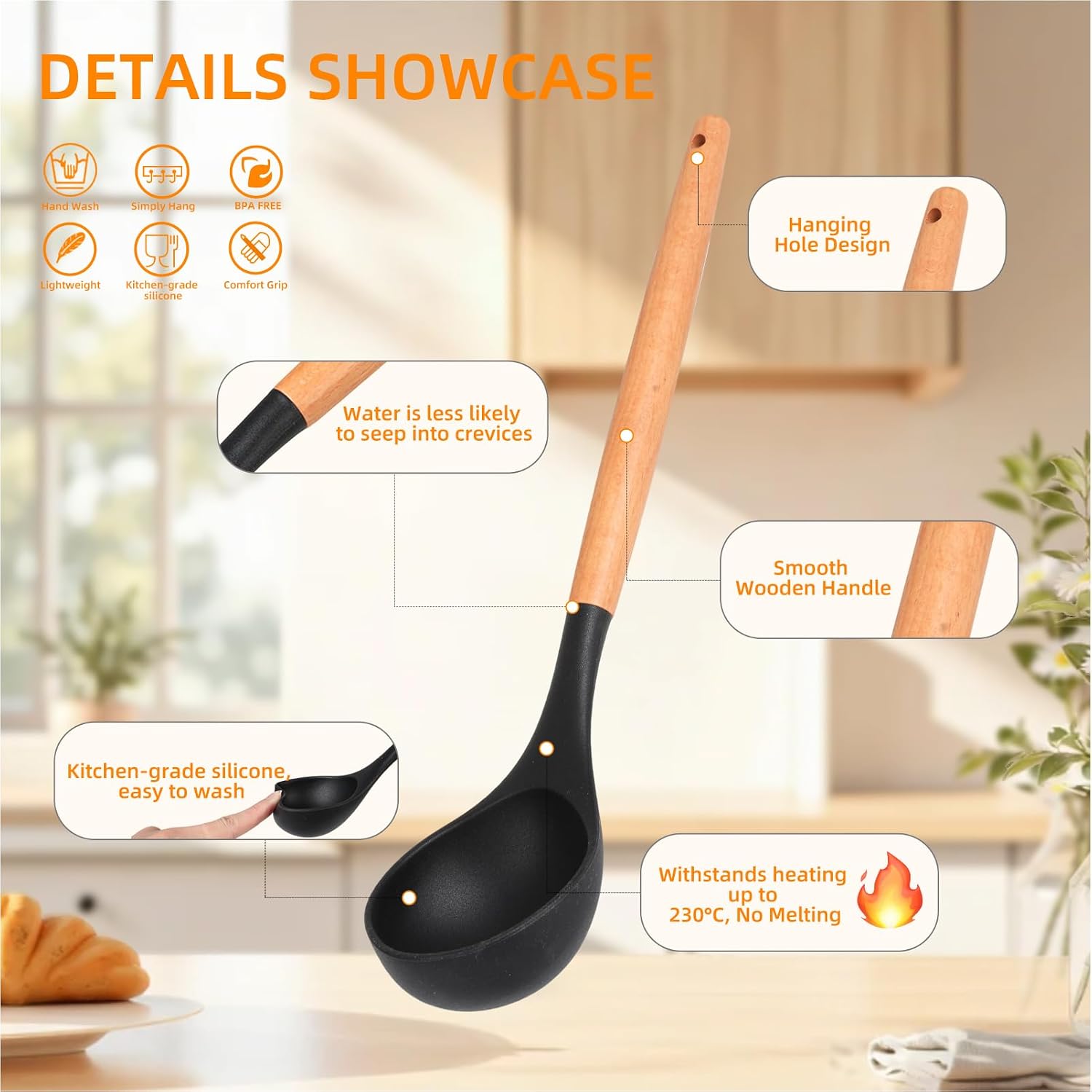 4-Piece Set,3 Silicone Cooking Spoons,1 Grater, Kitchen Utensils,Black
