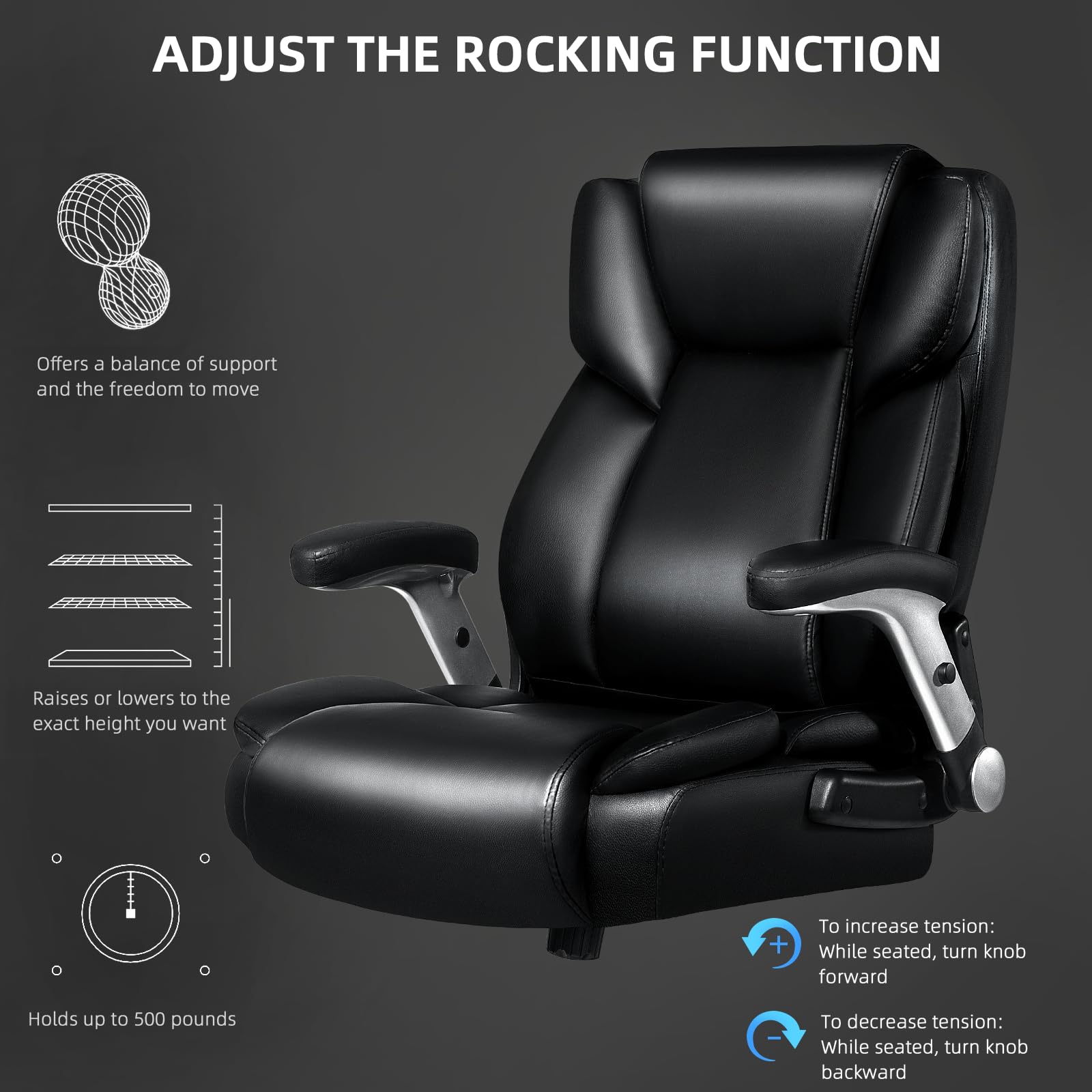 VITESSE 600lbs Big and Tall Office Chair with Flip up Armrest Large Heavy Duty with Ergonomic Lumbar Support — view 4