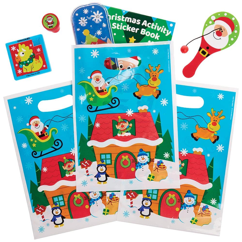 Baker Ross 10 Pack Christmas Party Loot Bags - Kids Party Loot Bags for Party Bag Fillers, Matching Xmas Partyware, Tableware and Decorations