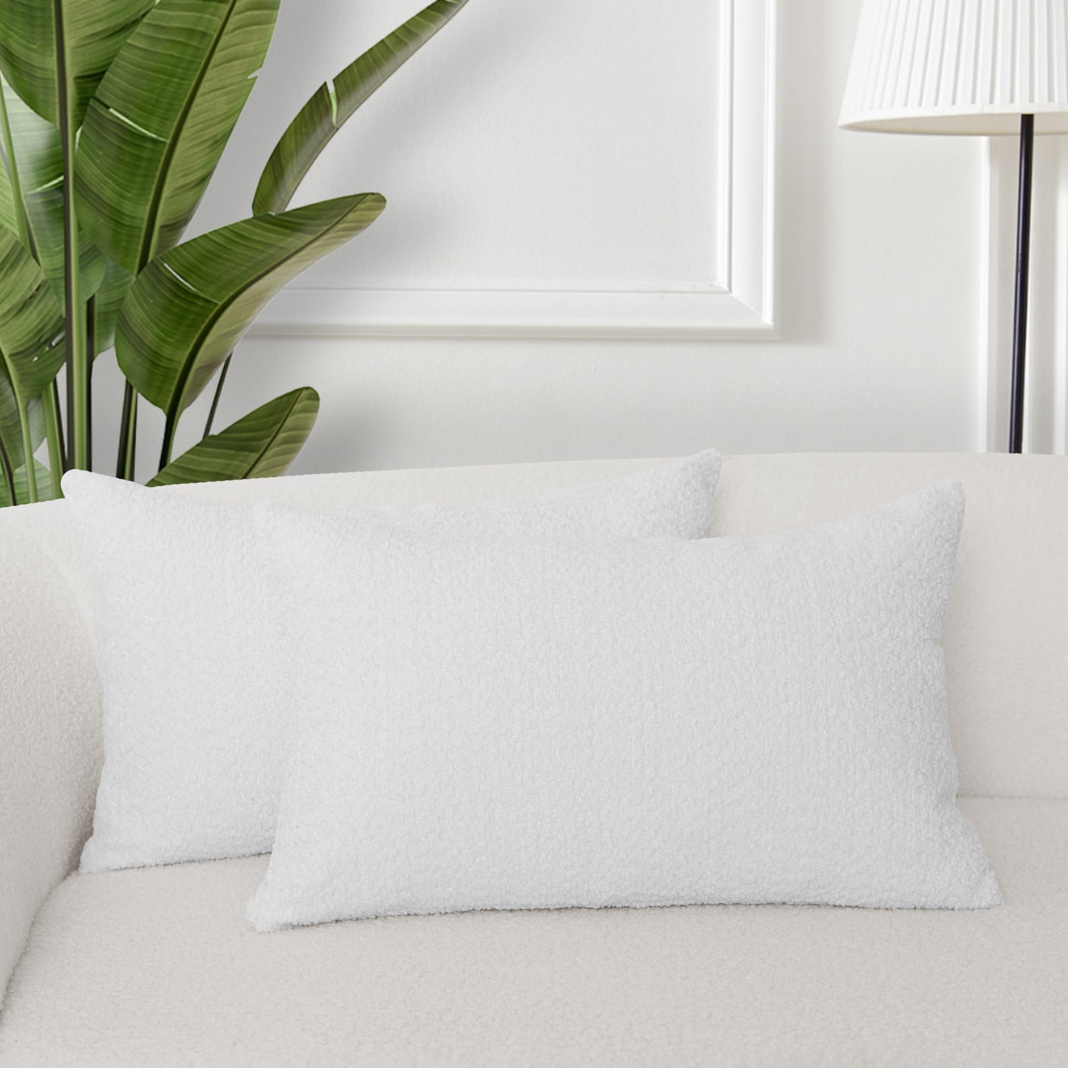 VOILYBIRD Pack of 2 Heavy Boucle Throw Pillow Covers 12x20 Inches, Decorative Lumbar Pillow Covers for Sofa Couch, Modern Cushion Covers for Living