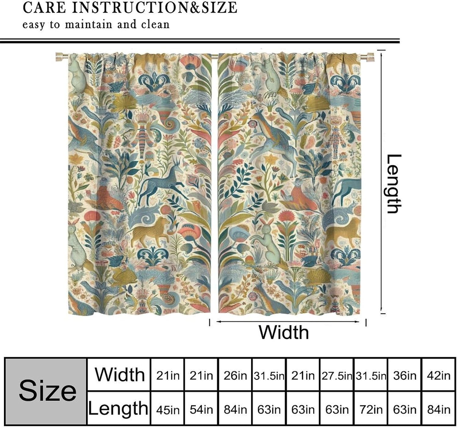 Vintage Flower Curtains,William Morris Art Print Retro Plant Bird Window Drapes for Bedroom Living Room Kitchen Cafe Decor （W20xL45 Inch） x2 Decor