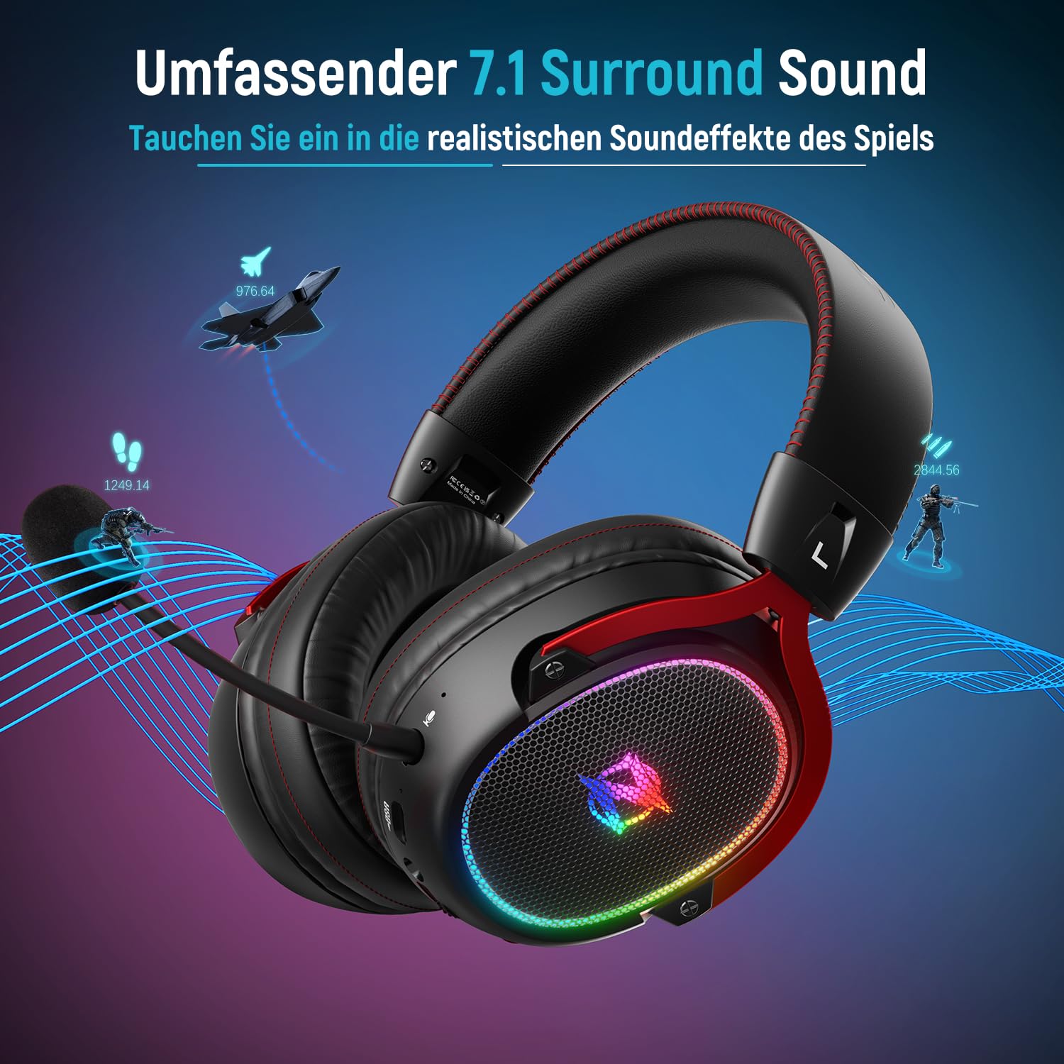 Ozeino 2.4GHz Wireless Gaming Headset for Pc, Ps4, Ps5, Mac, USB & Type-C Doble Puerto Auriculares Inalámbricos Auriculares con Micrófono con Cancelación de Ruido 25H Duración de la batería - Negro y