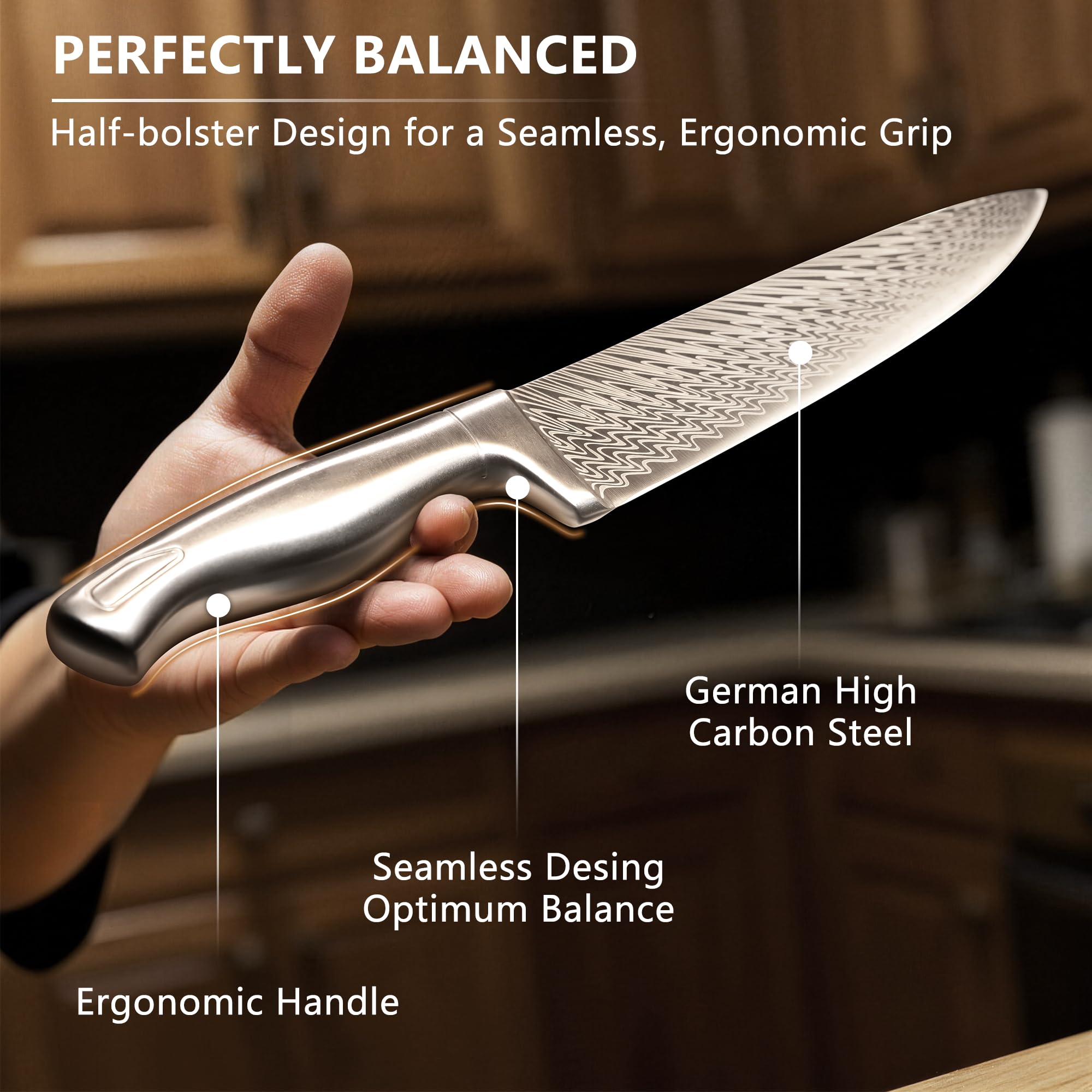 Astercook Knife Set, 15-Piece Kitchen Knife Set with Block, Built-in Knife Sharpener, German Stainless Steel Knife Block Set, Dishwasher Safe
