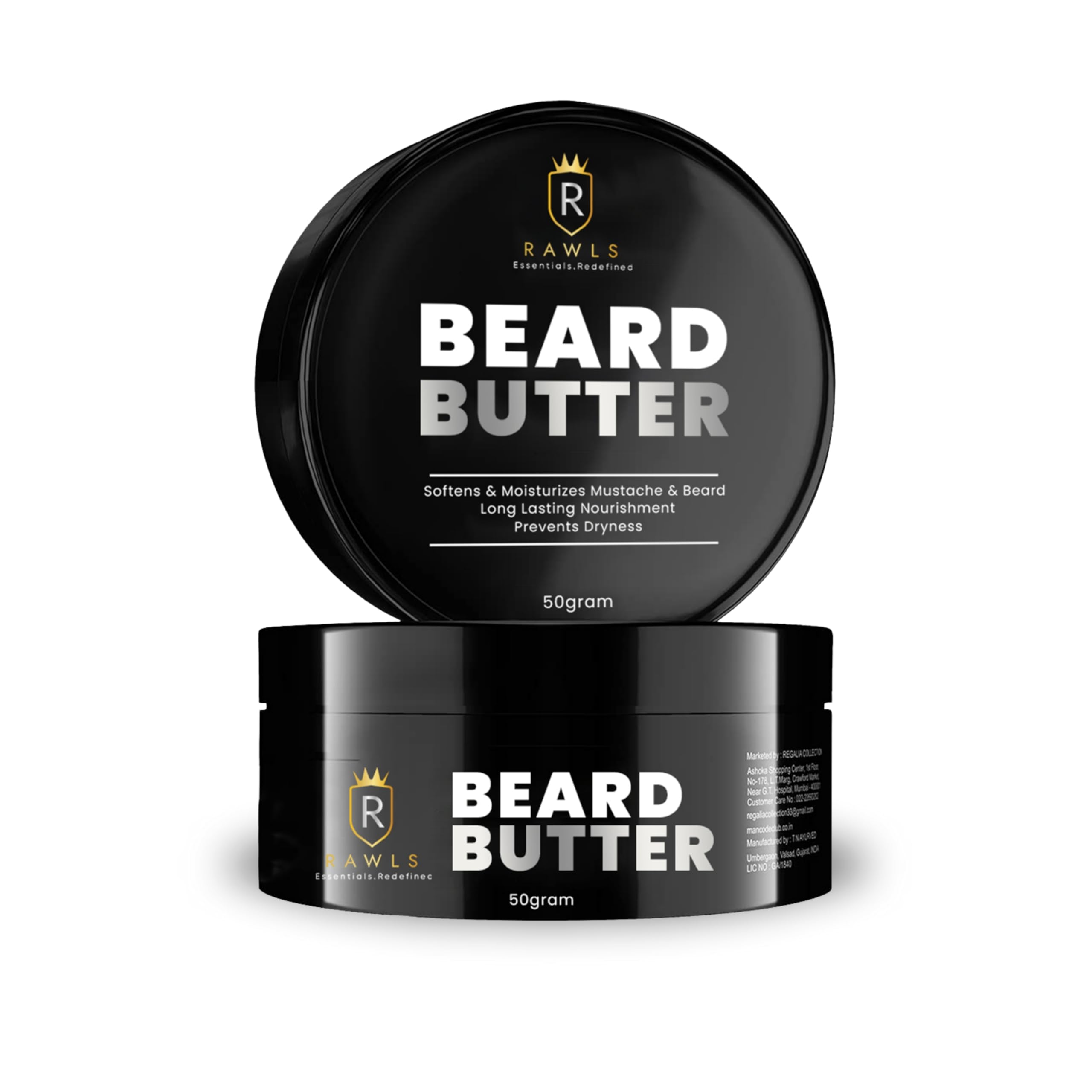 Rawls Beard Butter for Men/Softens & Moisturizes Beard & Mustache long-lasting nourishment and Shine prevents dryness & itchiness Enriched with Shea Butter, Coconut Oil - 50 g