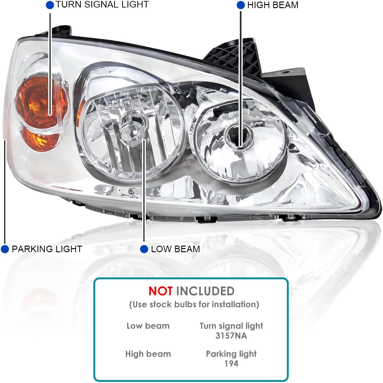 SPEC-D TUNING Chrome Clear Headlights Compatible with 2005-2010 Pontiac G6 L+R Pair Head Light Lamp Assembly