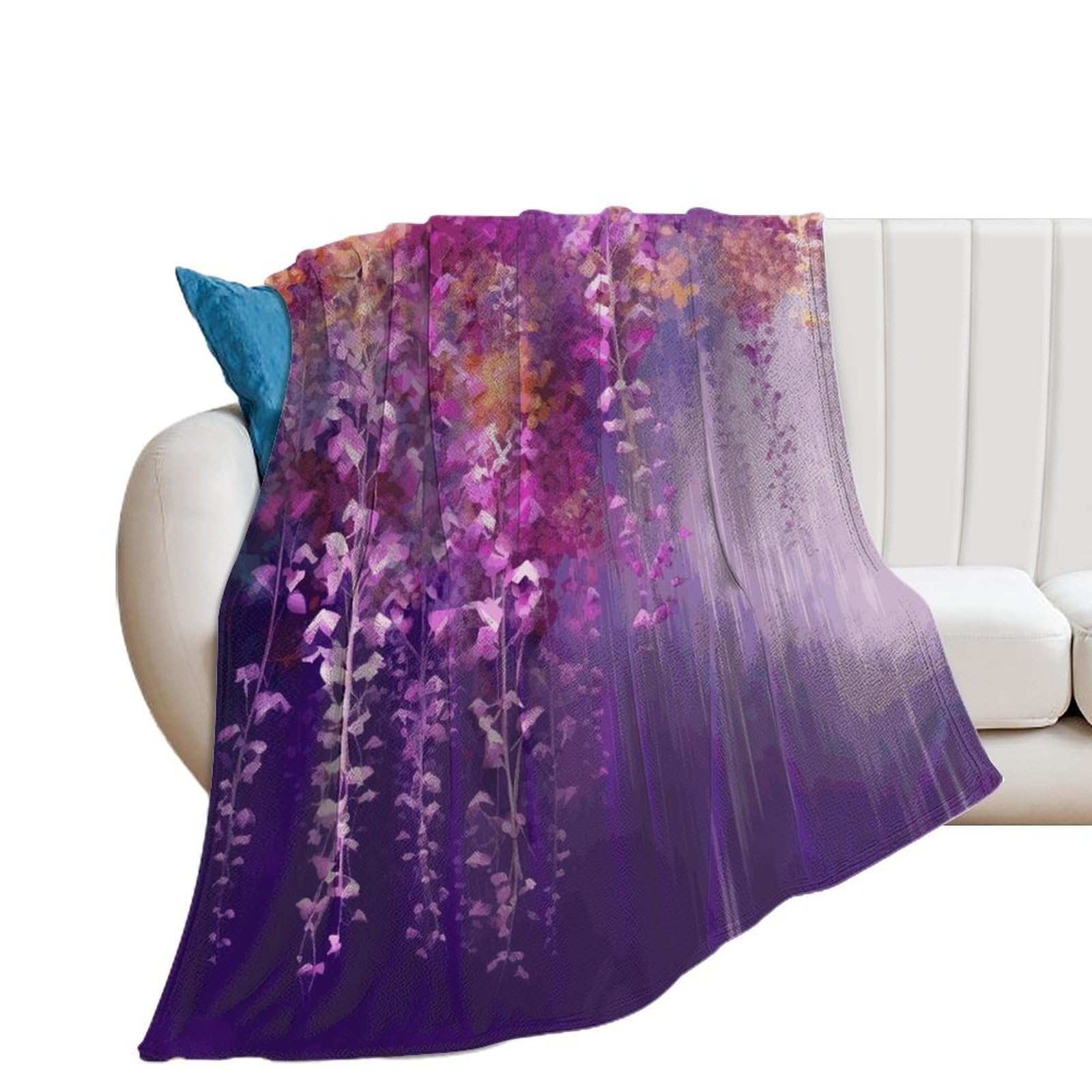 Plaid en flanelle violet motif fleurs pour voyage, camping et soirées canapé