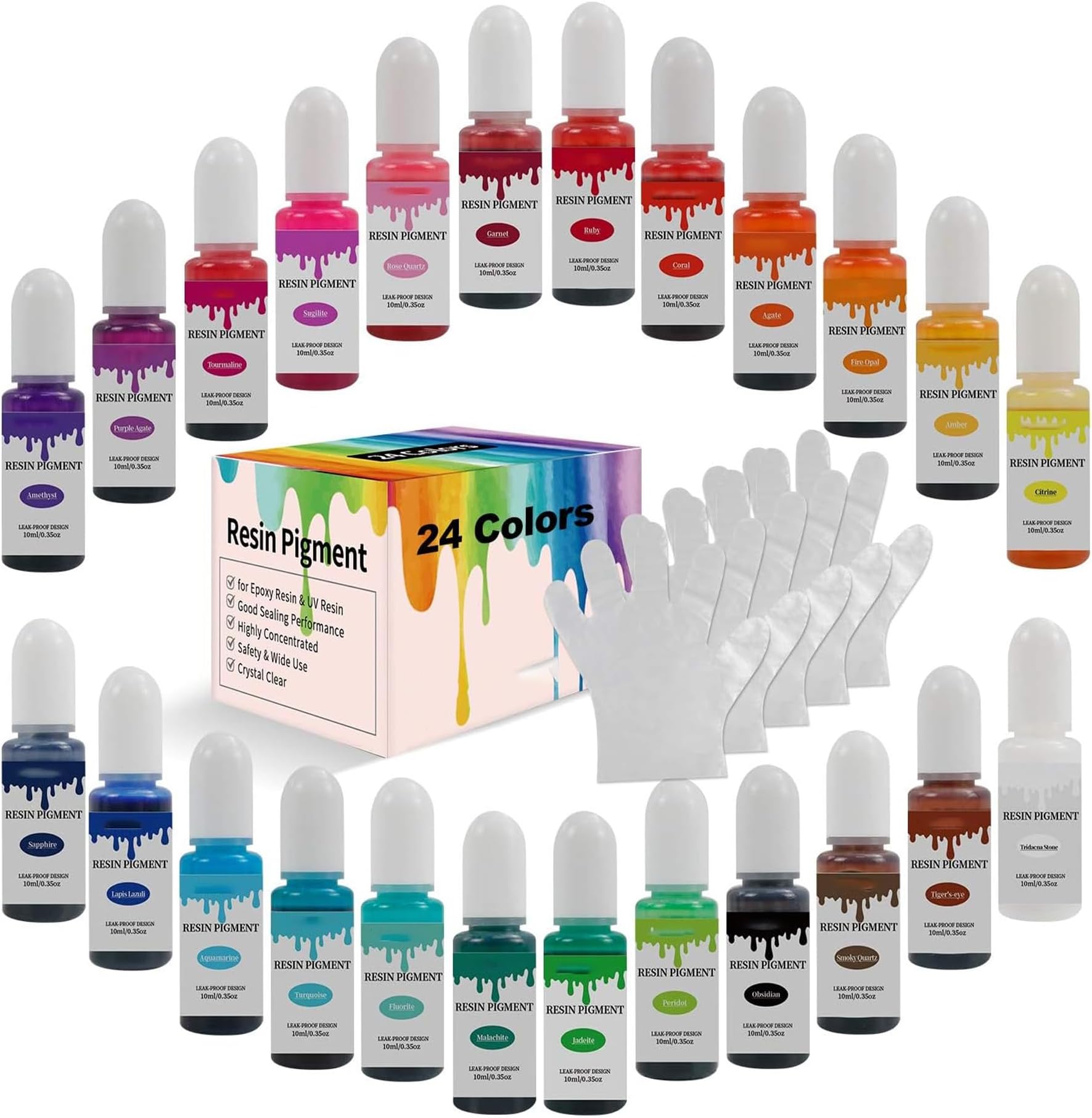 Resin Pigments UV 24 Colors | Transparent Liquid Dye for Epoxy Resin, Soap, Candle, Tumbler, Jewelry, DIY Art & Crafts | Non-Toxic Concentrated Colorant - 24pcs
