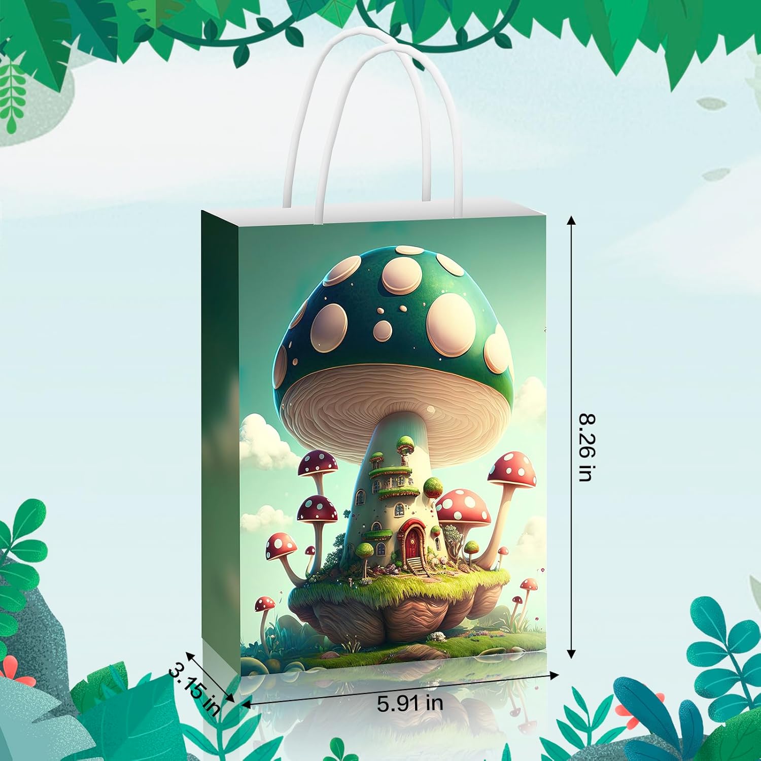 paeyaer 12-Packs Mushroom Gift Bags with Handles - 6 Different Fairy House Kraft Paper Bags - Perfect as Goodie Bags, Birthday Gift Bag, Jungle Party - Image 2