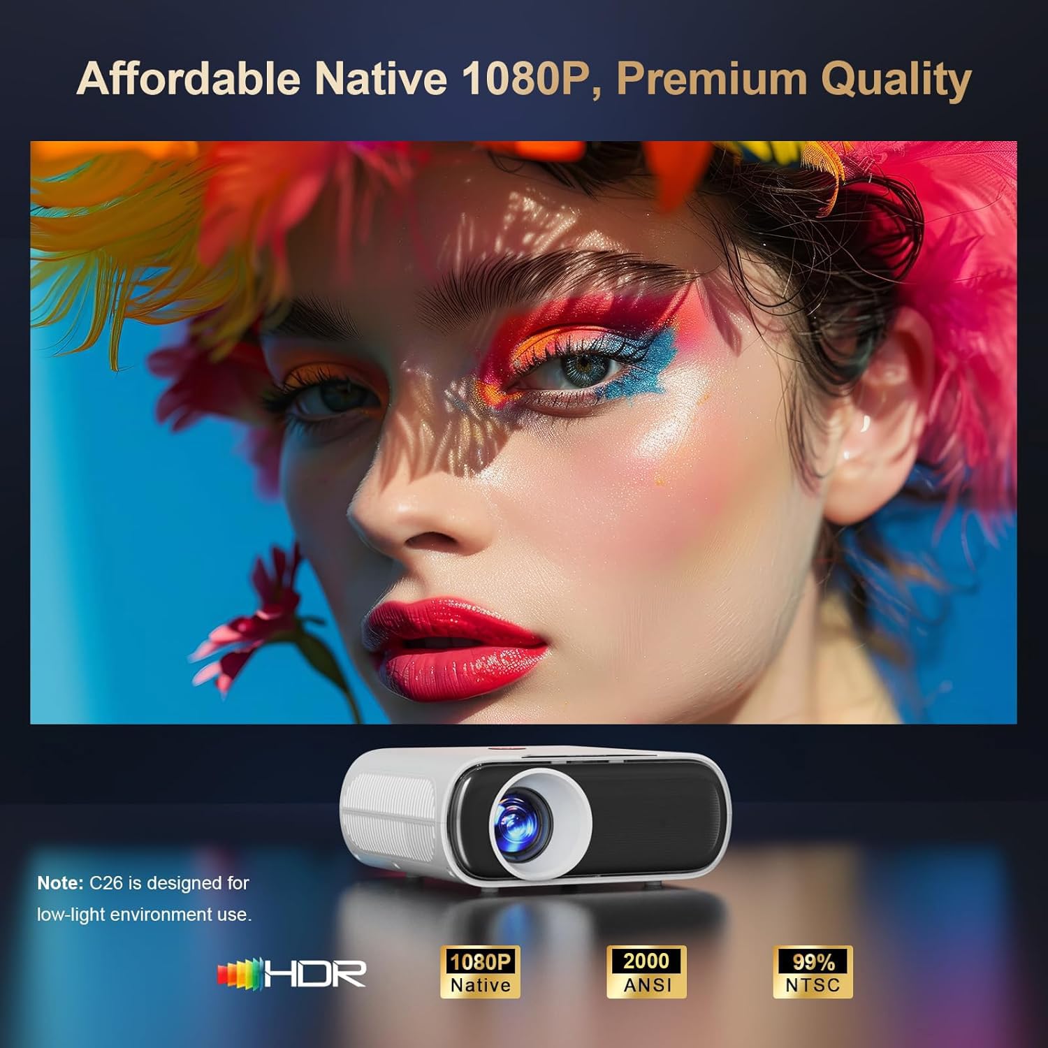 Proiettore 1500 ANSI con WiFi e Bluetooth, proiettore portatile Goiaey Smart compatibile con GoogIe TV, app ufficiali integrate, GoogIe Voice, DoIby Audio, HDMI ARC CEC Native 1080P Proiettore