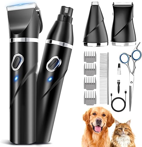 Kit de aseo para perros 4 en 1 para cabello grueso, 2000 mAh de alta resistencia para el aseo, recortadora de patas de perro de bajo ruido de 2