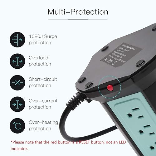 Miniatura 4 de Cargador inalámbrico de torre de alimentación y mini protector de sobretensiones SUPERDANNY con 2 tomas de corriente espaciadas amplias, 3 USB-A 1