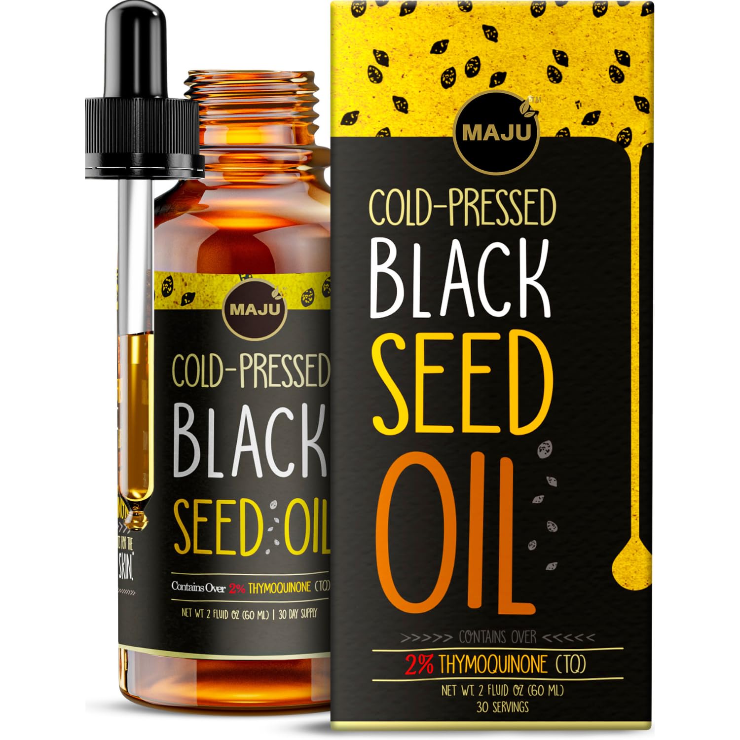 Maju Superfoods Black Seed Oil - 3 Times TQ, Cold-Pressed, Travel Size, 100% Turkish Black Cumin Seed Oil, Liquid Pure Blackseed, Glass Bottle, 2 Oz