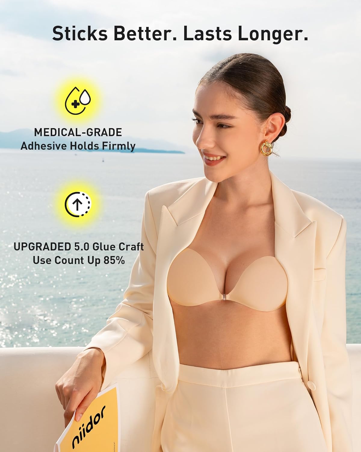 Niidor Adhesive Bra Strapless Ultra Sticky Invisible Push up Silicone Bra Multiple Colors Sizes Reusable for Backless Dress - Image 2