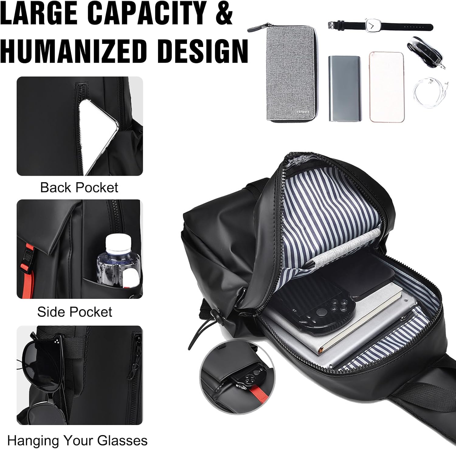 FANDARE Crossbody Small Sling Backpack Sling Bag for Men Chest Messenger Pack Shoulder carry pouch Body Wallet Waterproof Waist Pack for Hiking Running Cycling Outdoor Travel Sport Daypacks Blue