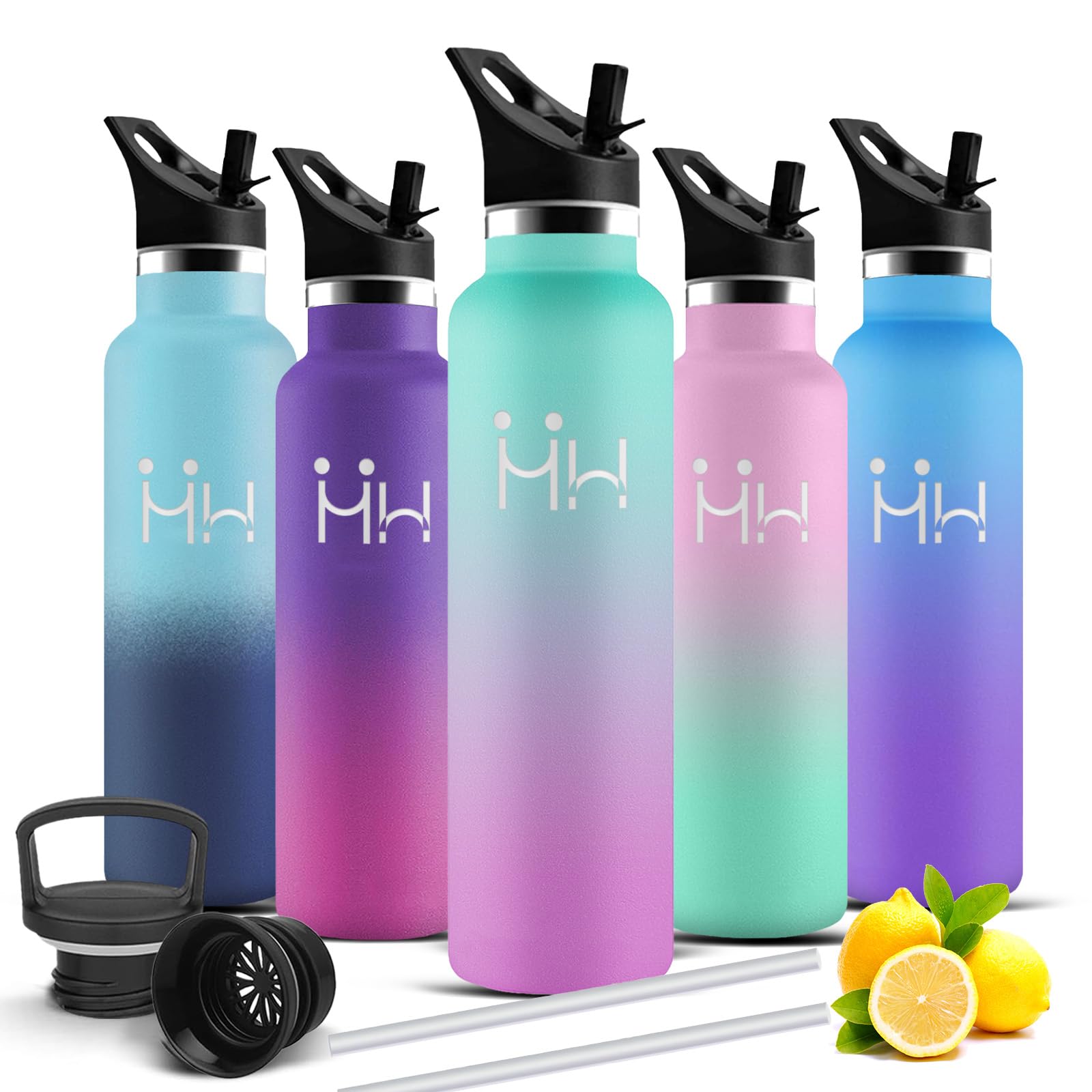 Mujigaga Insulated Water Bottle, 1 Litre Water Bottle, BPA Free, Water Bottles with Straw, Leakless, Stainless Steel Water Bottles, Vacuum Insulated, Water Bottles for Camping, Hiking, Pilates