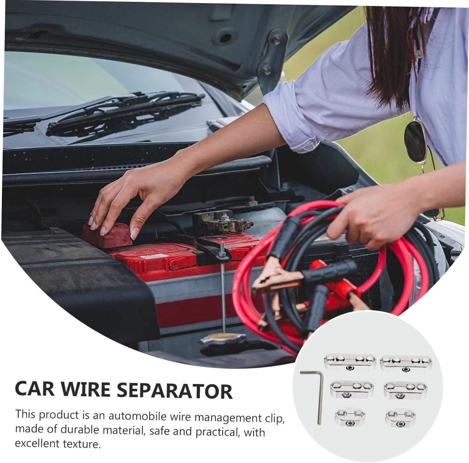 Chrome Spark Plug Wire Separator Car Wire Divider Looms with Clamps and Wrench Abs for Organized Engine Wiring