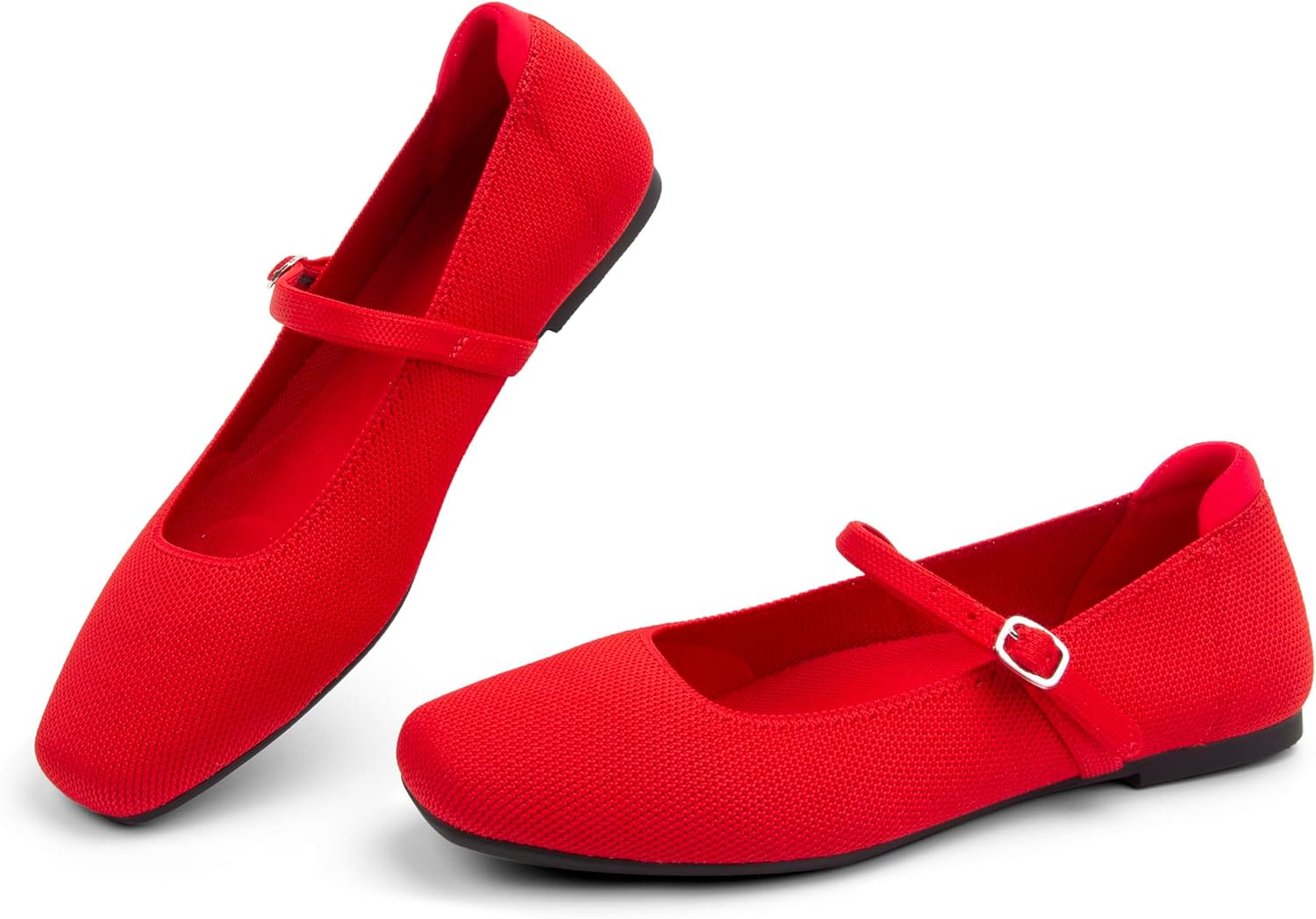 Women's Ballet Flats Square Toe Slip On Shoes Knit Dress Mary Jane Flats Woman Comf... - Image 4