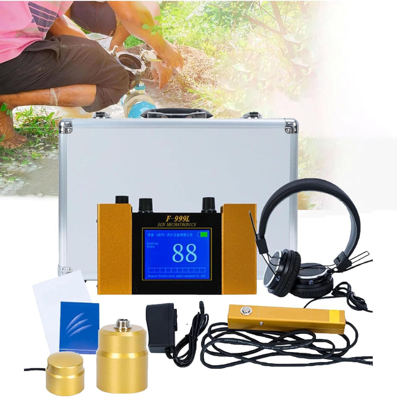 YXYLJOZ Ultrasonics Water Leak Geophone Sensor, Leak Detection Sensor, Underground Water Leak Detector, Plumbing Leak Detector with Headset and 4 Gear Adjustable