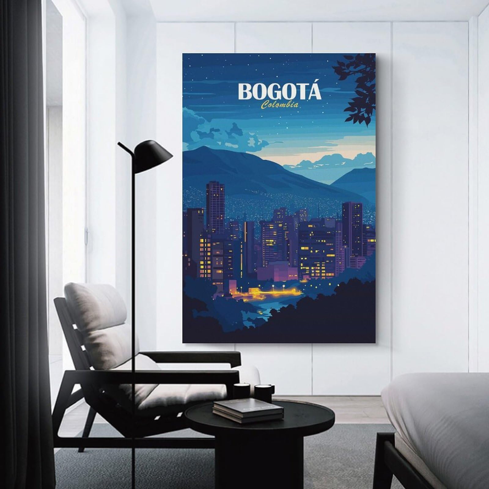 Junmoney Bogotá Colombia Cityscape at Night Canvas Art Print, 08x12inch(20x30cm), for Wall Displays, Bedrooms Or Room Updates, Home Wall Art for Statement Displays
